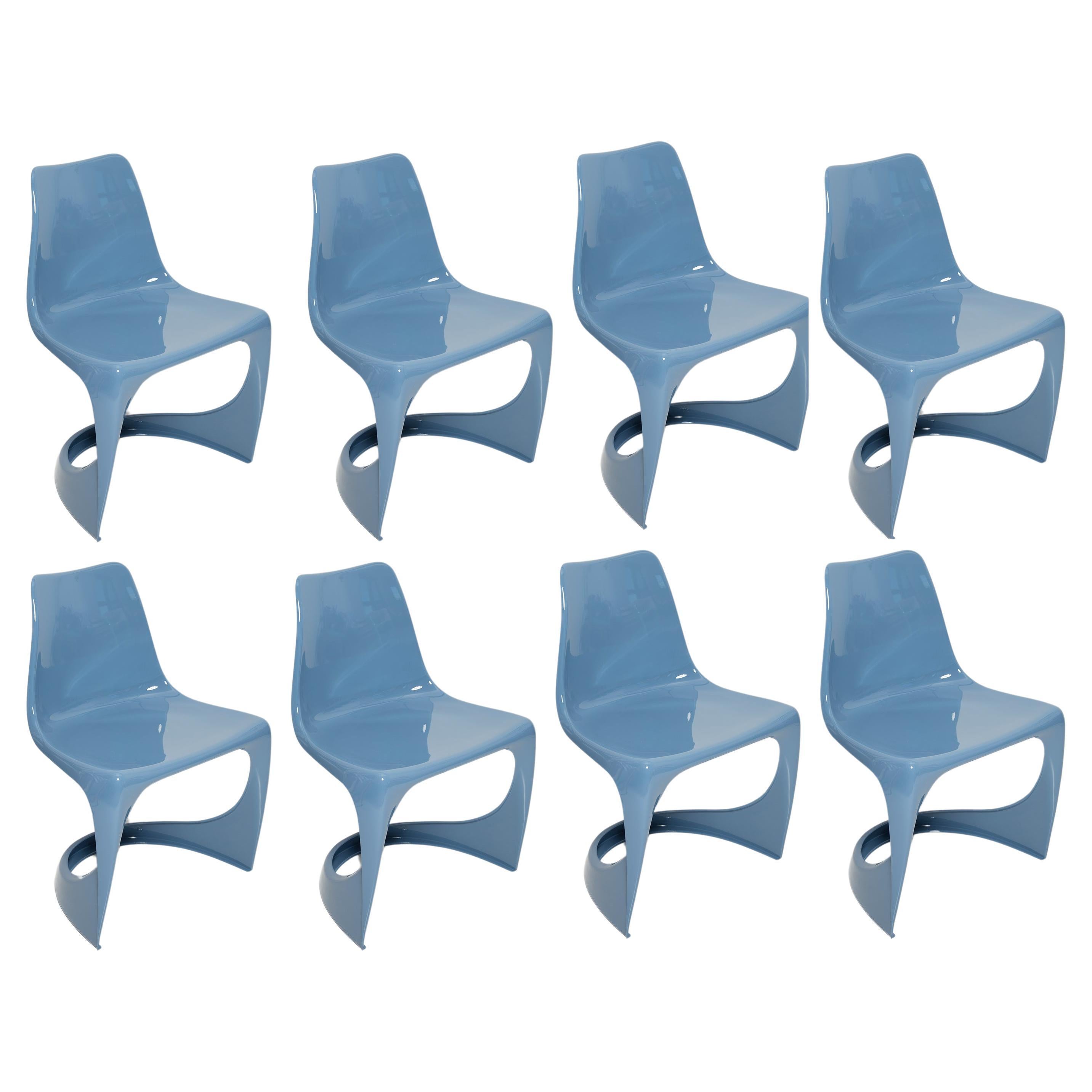 Set of Eight Mid Century Blue Cado Chairs, Steen Østergaard, Europe, 1960s