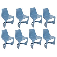 Set of Eight Mid Century Blue Cado Chairs, Steen Østergaard, Europe, 1960s