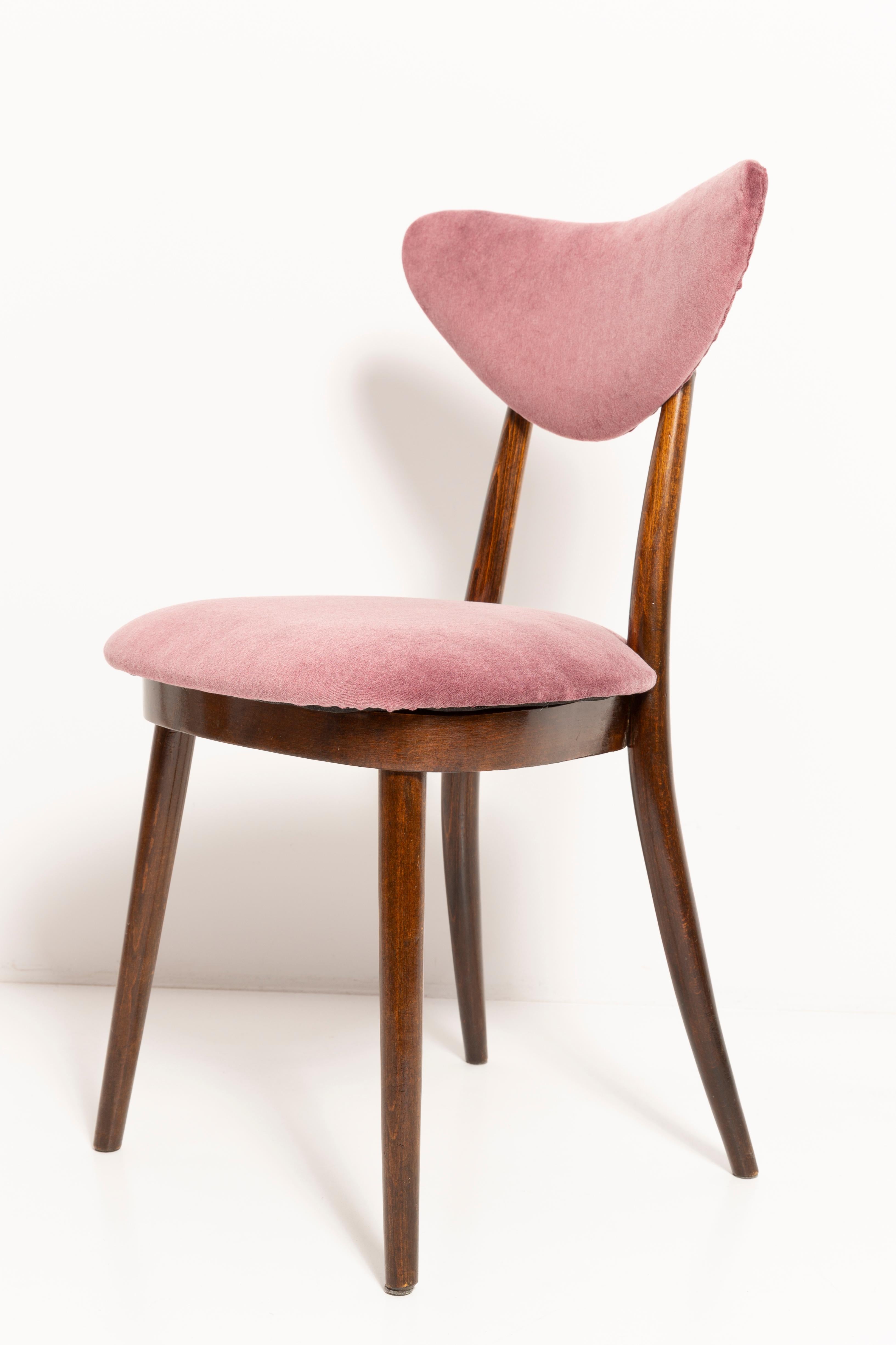 Hand-Crafted Set of Eight Mid Century Burgundy Cotton-Velvet Heart Chairs, Europe, 1960s For Sale