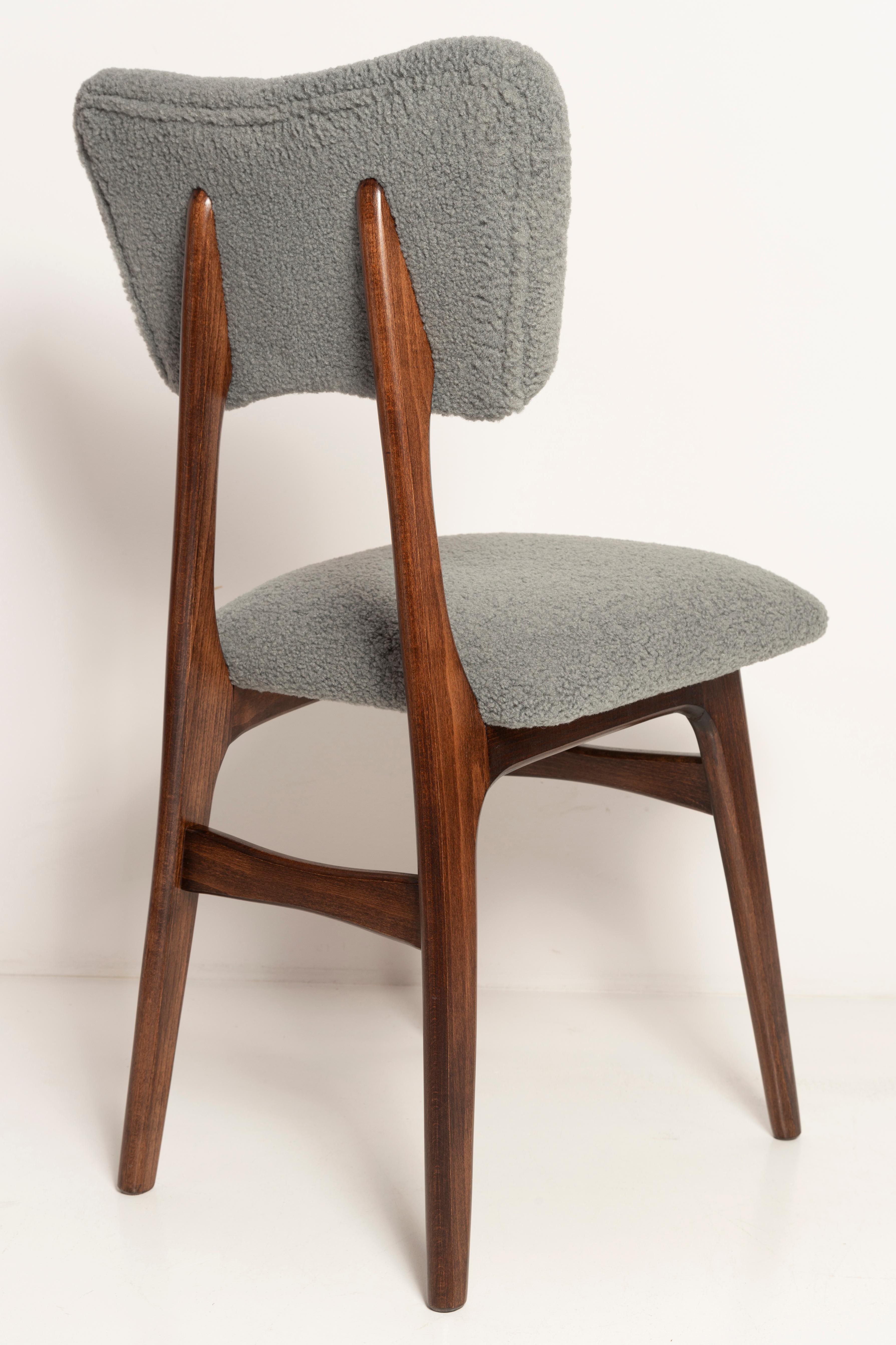 Polish Set of Eight Mid Century Butterfly Dining Chairs, Gray Boucle, Europe, 1960s For Sale