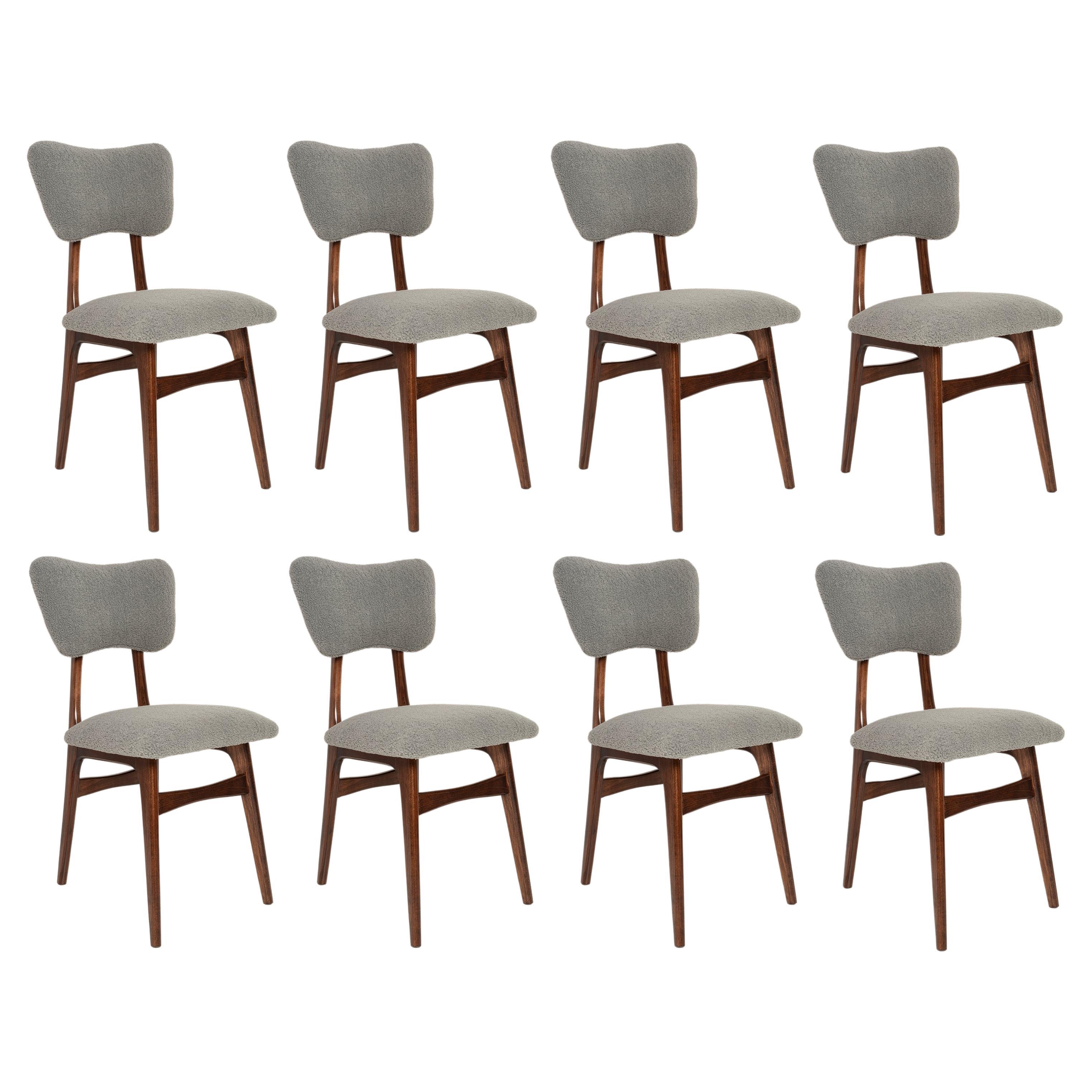 Set of Eight Mid Century Butterfly Dining Chairs, Gray Boucle, Europe, 1960s For Sale