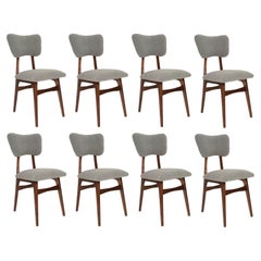 Set of Eight Mid Century Butterfly Dining Chairs, Gray Boucle, Europe, 1960s