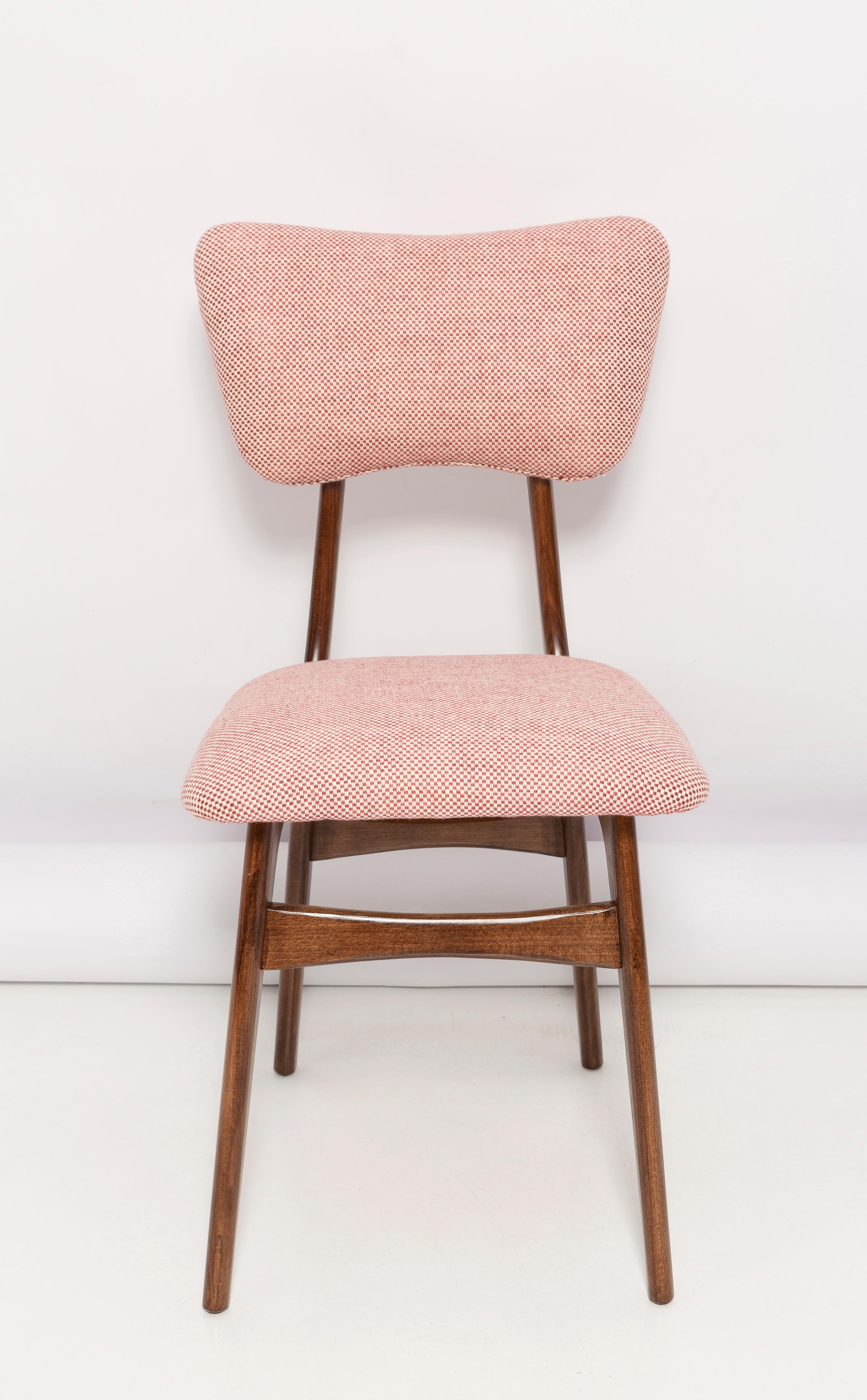 Hand-Crafted Set of Eight Mid Century Butterfly Dining Chairs, Peony Cotton, Poland, 1960s For Sale