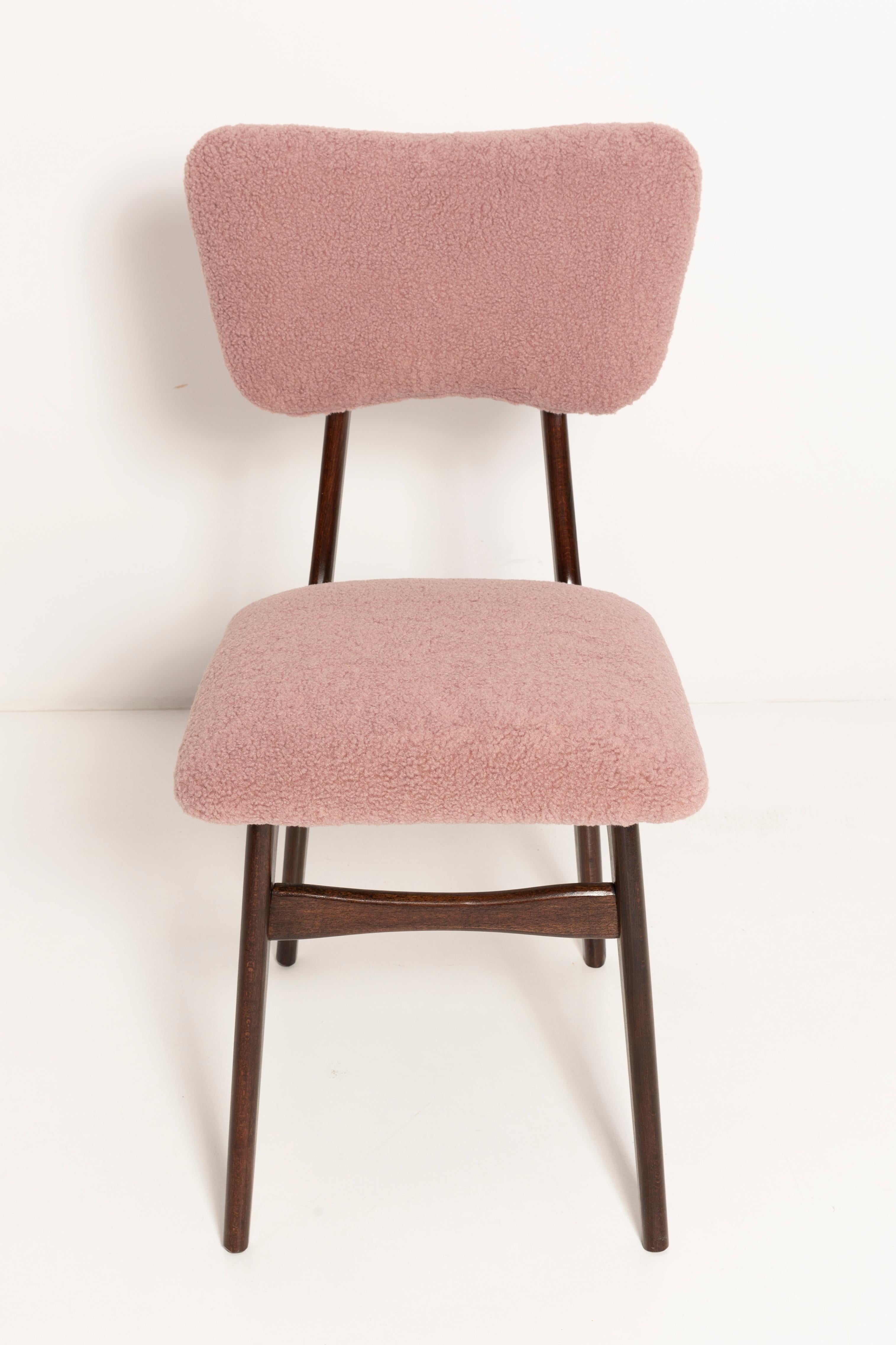 Set of Eight Mid-Century Butterfly Dining Chairs, Pink Boucle, Europe, 1960s For Sale 5