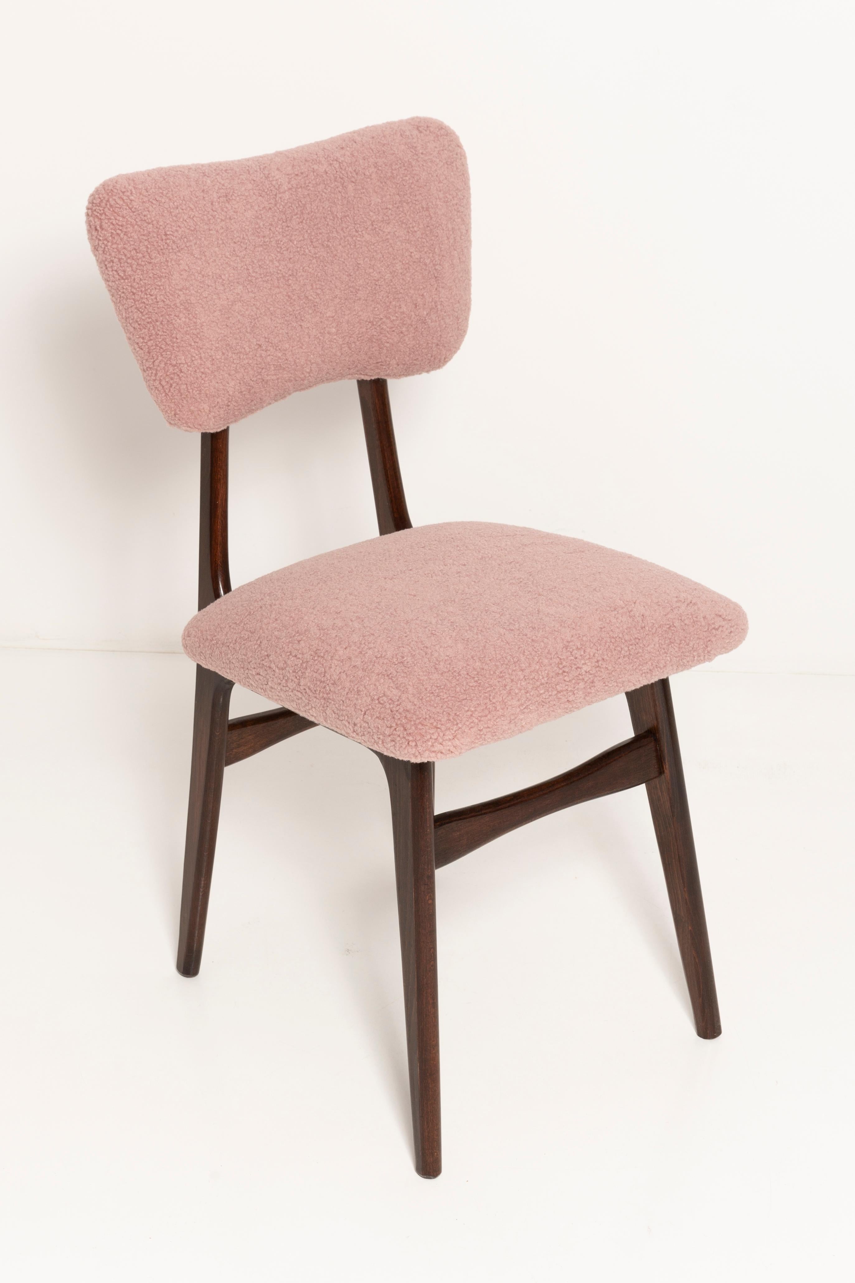 Mid-Century Modern Set of Eight Mid-Century Butterfly Dining Chairs, Pink Boucle, Europe, 1960s For Sale