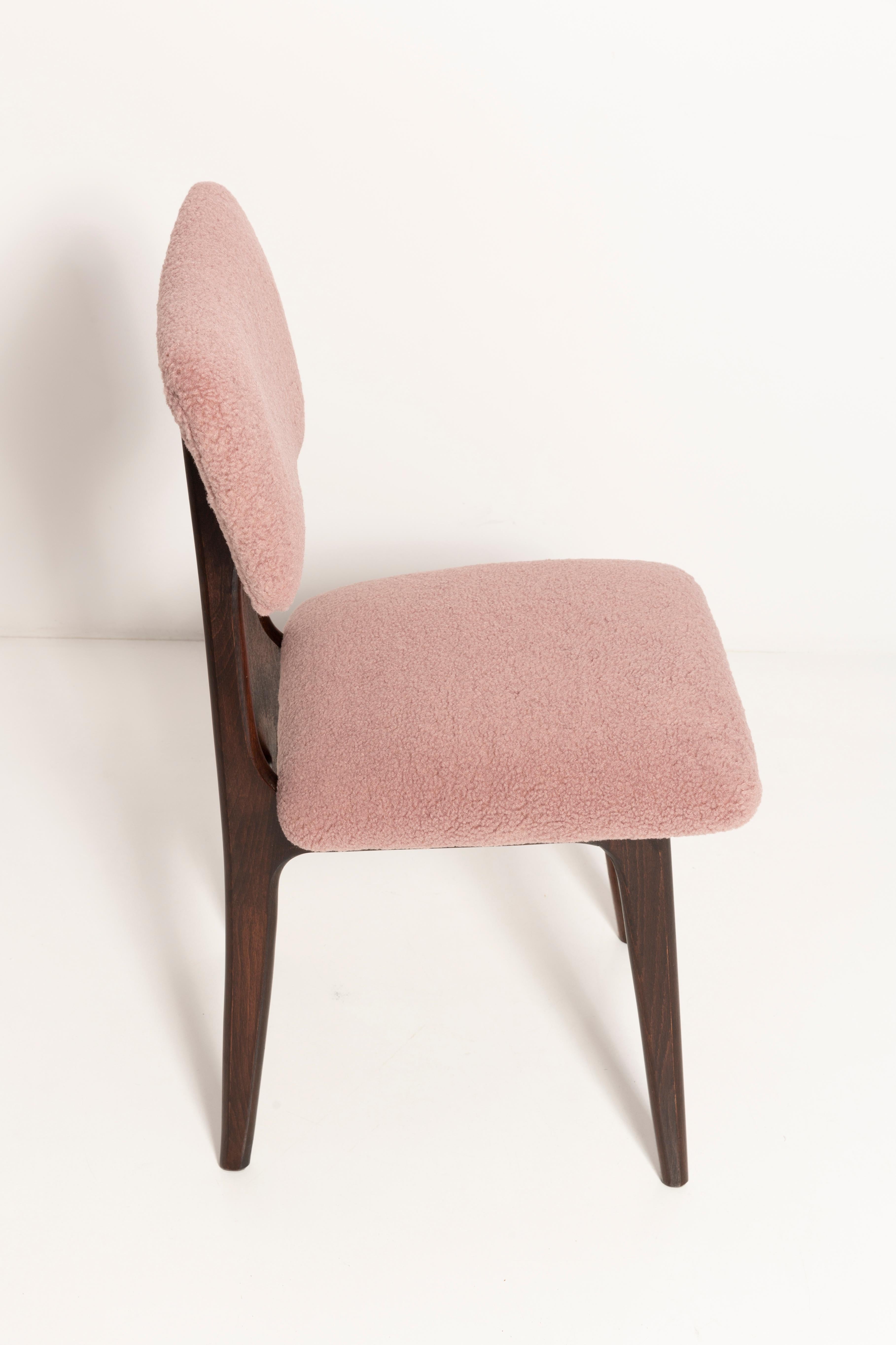 Fabric Set of Eight Mid-Century Butterfly Dining Chairs, Pink Boucle, Europe, 1960s For Sale