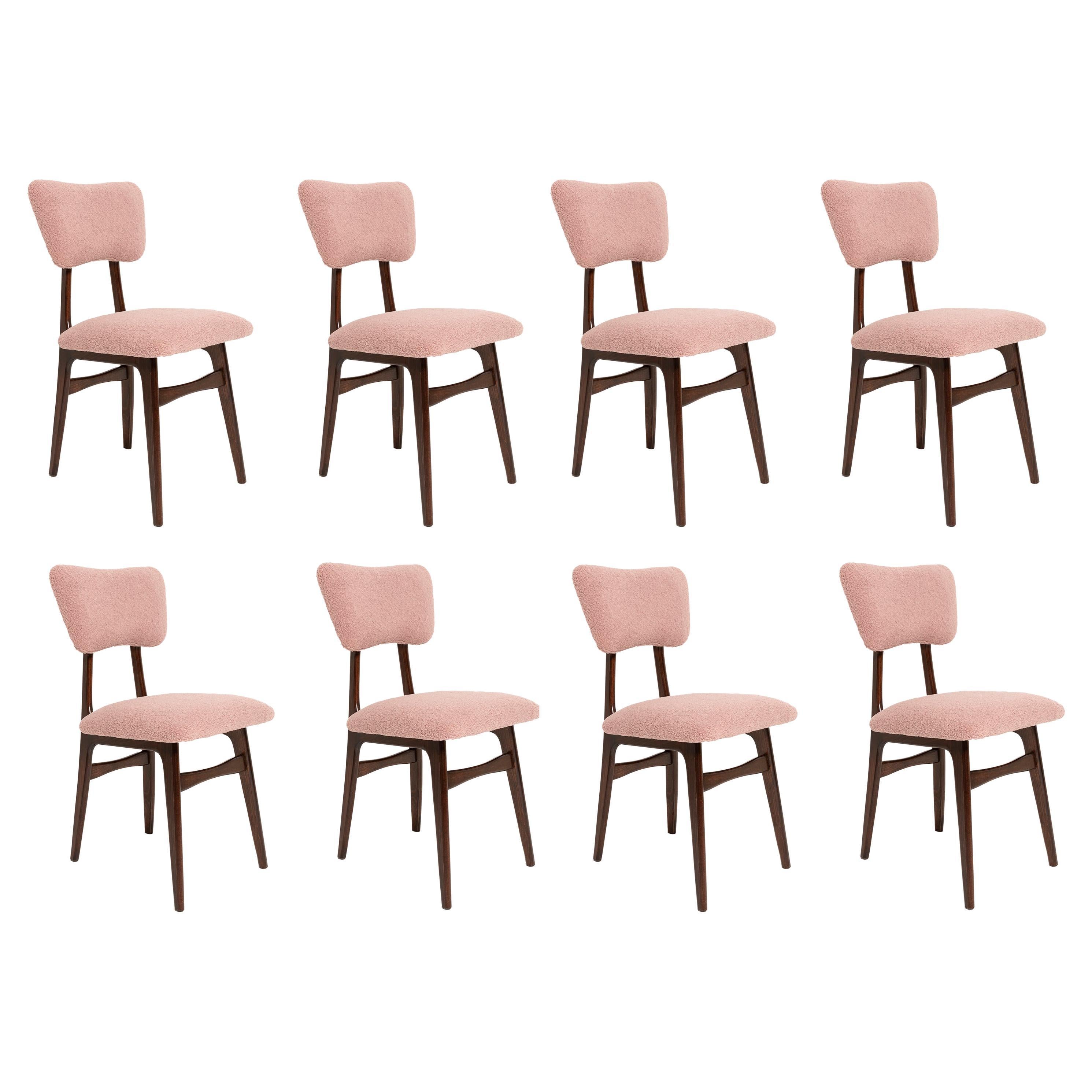 Set of Eight Mid-Century Butterfly Dining Chairs, Pink Boucle, Europe, 1960s