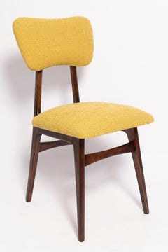 Set of Eight Mid Century Butterfly Dining Chairs, Yellow Boucle, Europe, 1960s