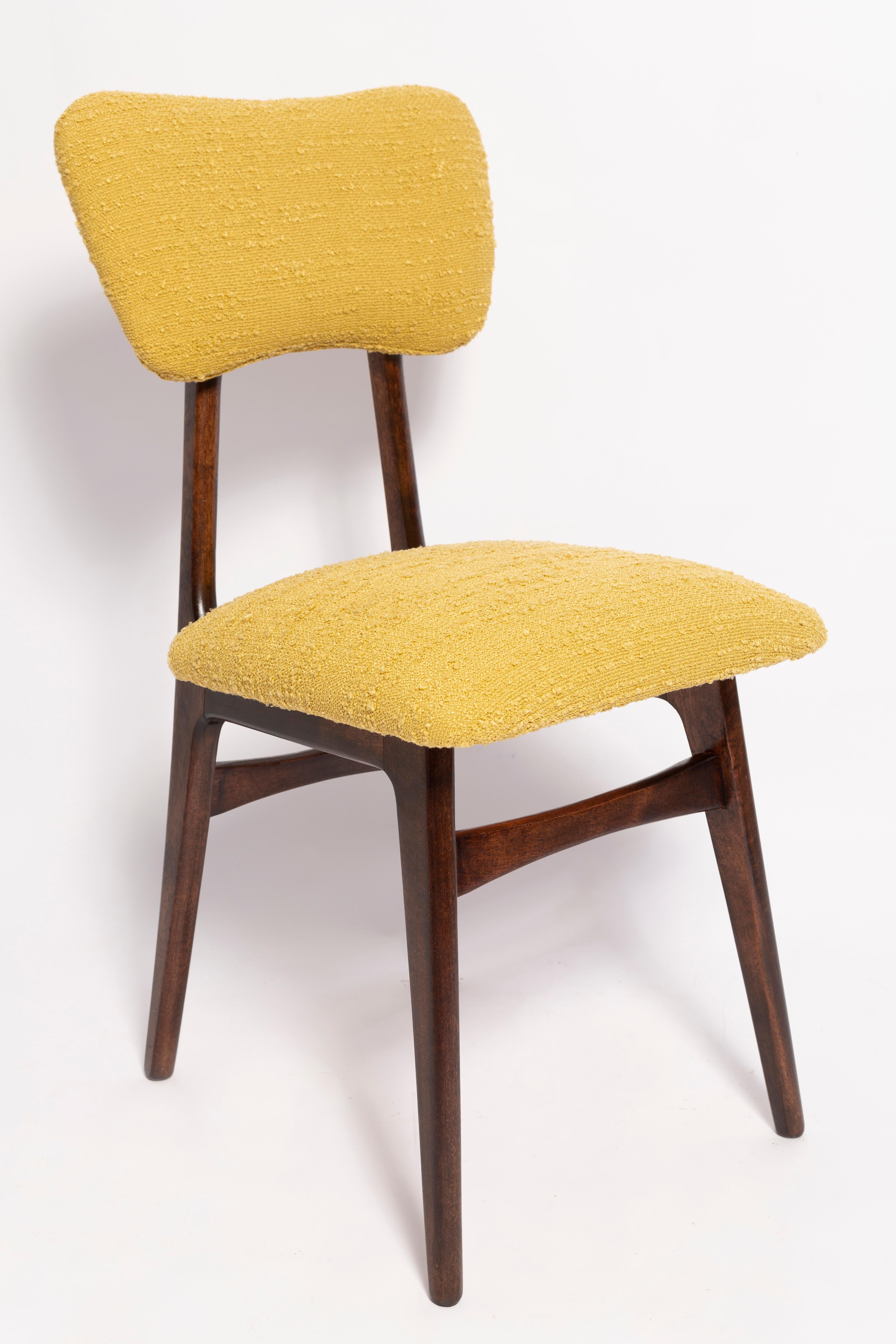 Mid-Century Modern Set of Eight Mid Century Butterfly Dining Chairs, Yellow Boucle, Europe, 1960s For Sale