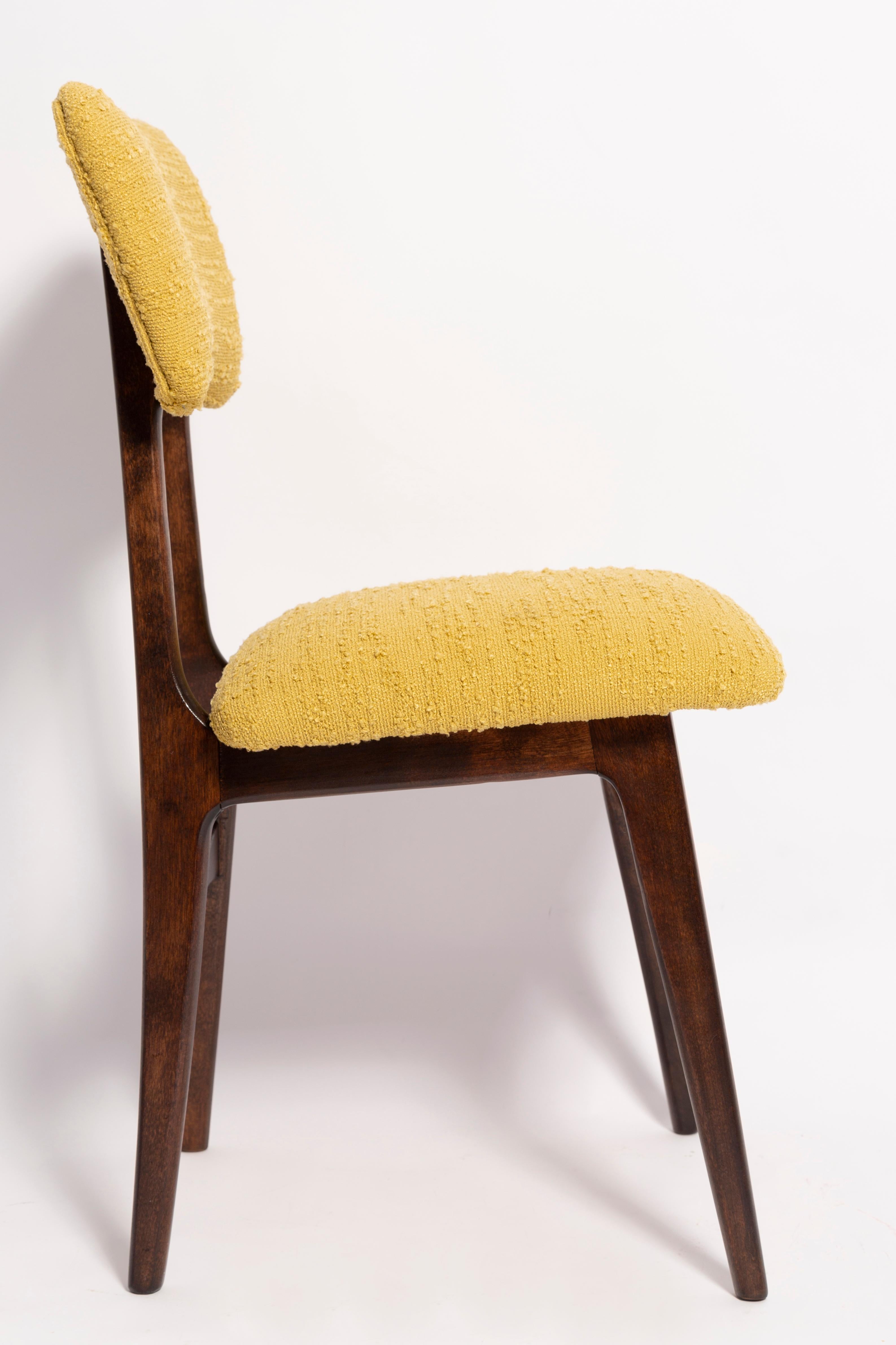 Polish Set of Eight Mid Century Butterfly Dining Chairs, Yellow Boucle, Europe, 1960s For Sale