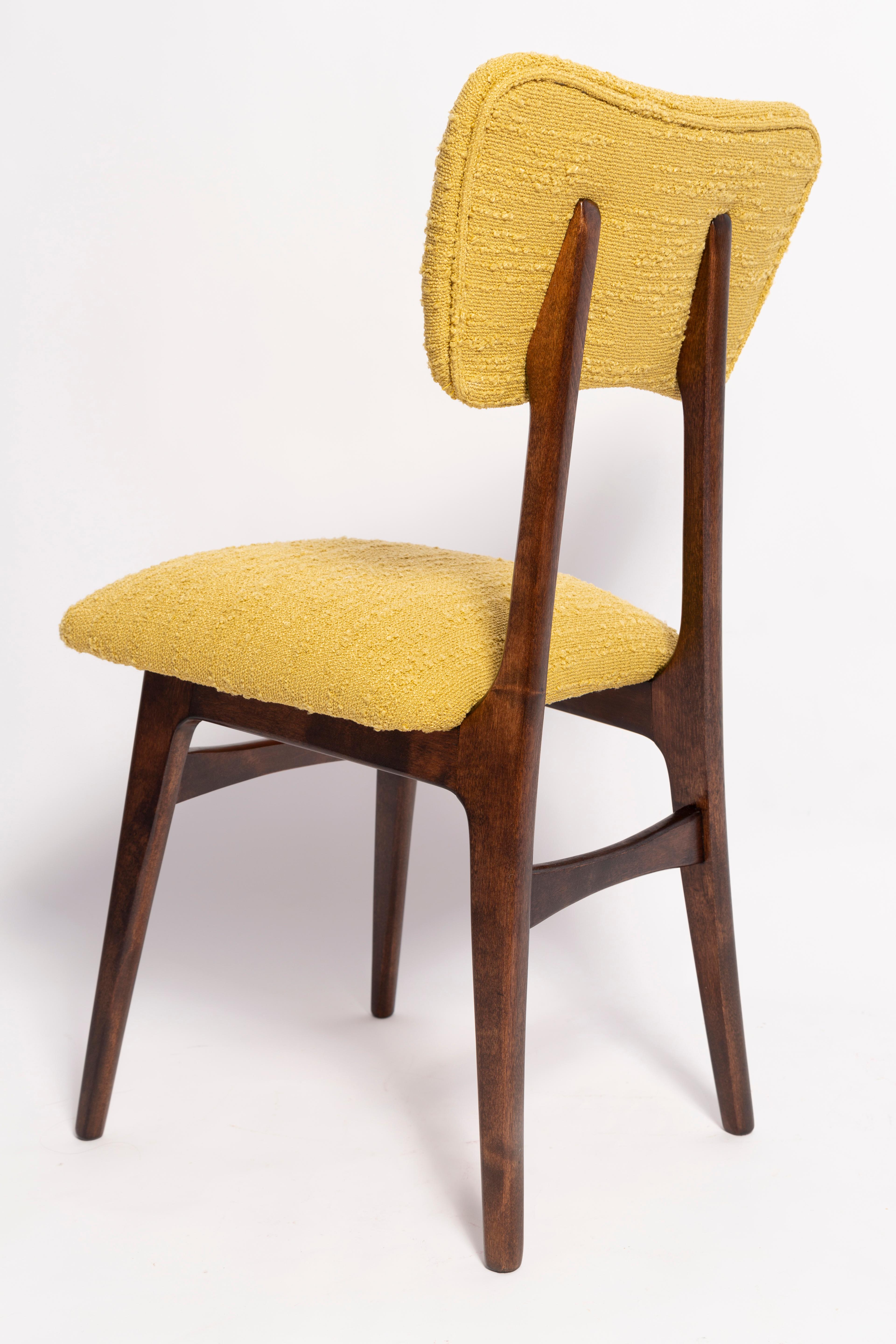 Set of Eight Mid Century Butterfly Dining Chairs, Yellow Boucle, Europe, 1960s For Sale 1