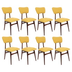 Vintage Set of Eight Mid Century Butterfly Dining Chairs, Yellow Boucle, Europe, 1960s