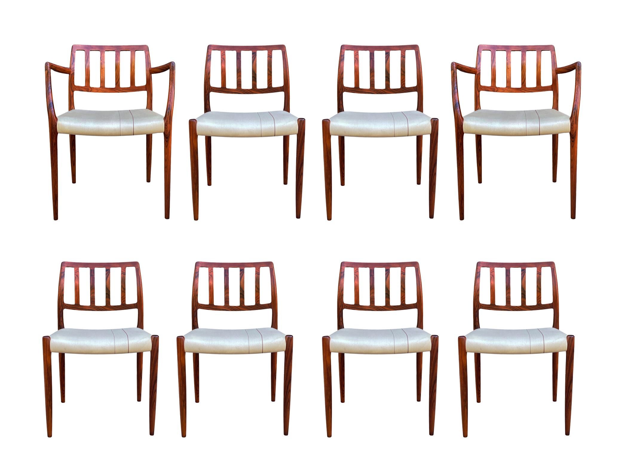 Set of Eight Mid Century Danish Modern Dining Chairs in Rosewood by Niels Moller For Sale 3