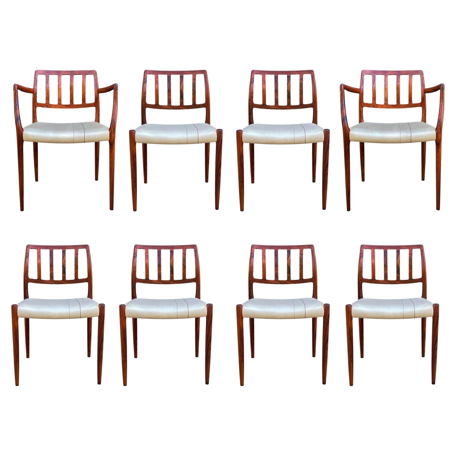 Set of Eight Mid Century Danish Modern Dining Chairs in Rosewood by Niels Moller