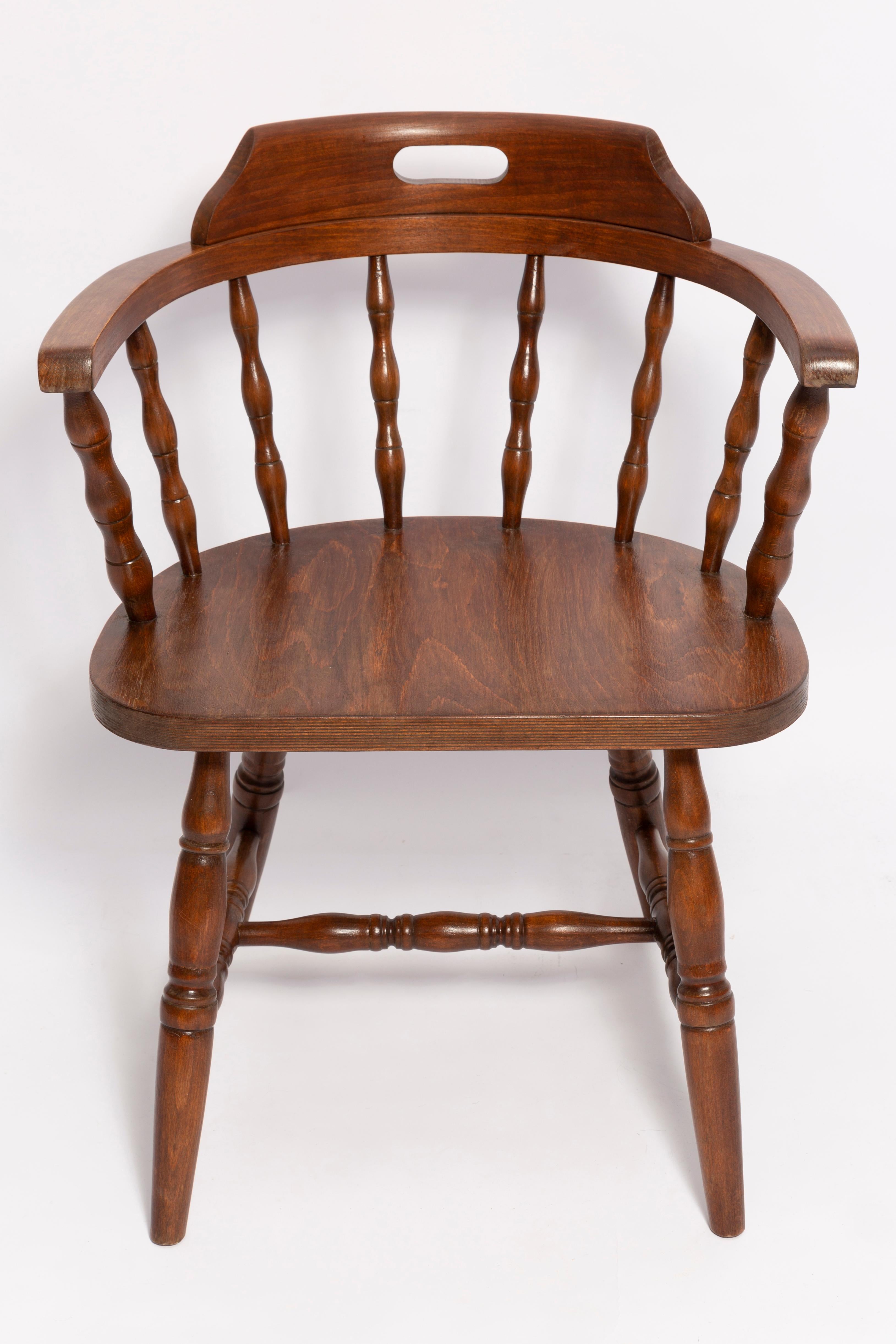 Chair designed by prof. Rajmund Halas. Is is called Bonanza Chair. 

Made of beechwood. Chair is after a complete renovation, the woodwork has been refreshed. 

Chair is stabile and very shapely. 

Chair was produced in former furniture