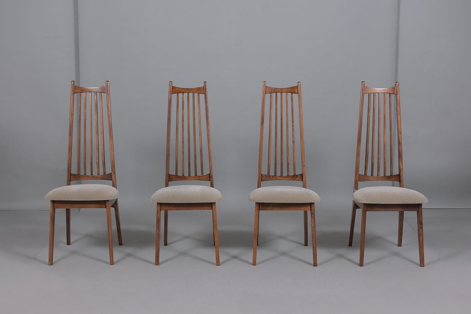 Carved Vintage Set of Eight Mid-Century Dining Chairs