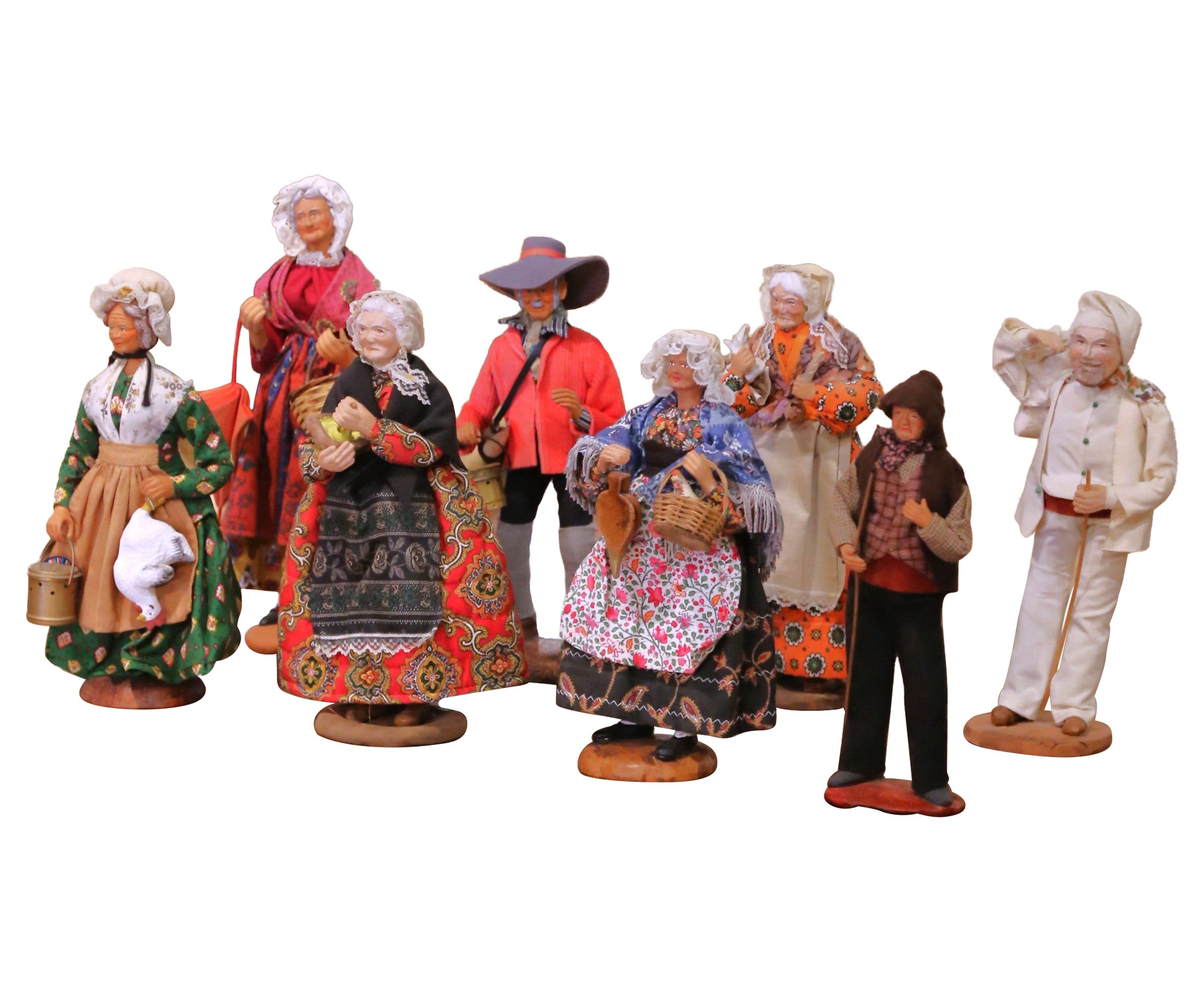 Set of Eight Mid-Century French Santons from Provence For Sale
