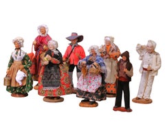Set of Eight Mid-Century French Santons from Provence