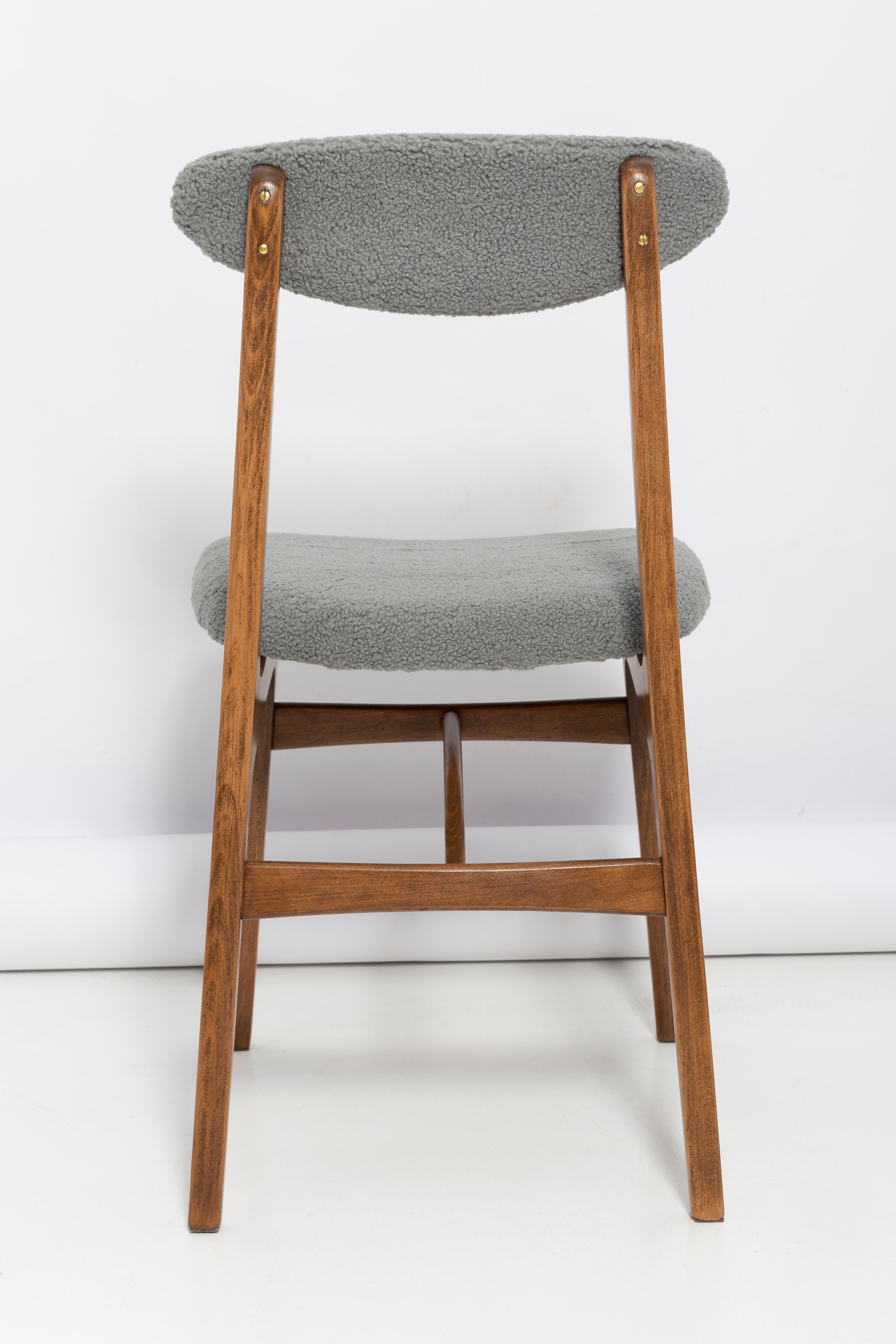 Set of Eight Mid Century Gray Boucle Chairs by Rajmund Halas, Poland, 1960s For Sale 2
