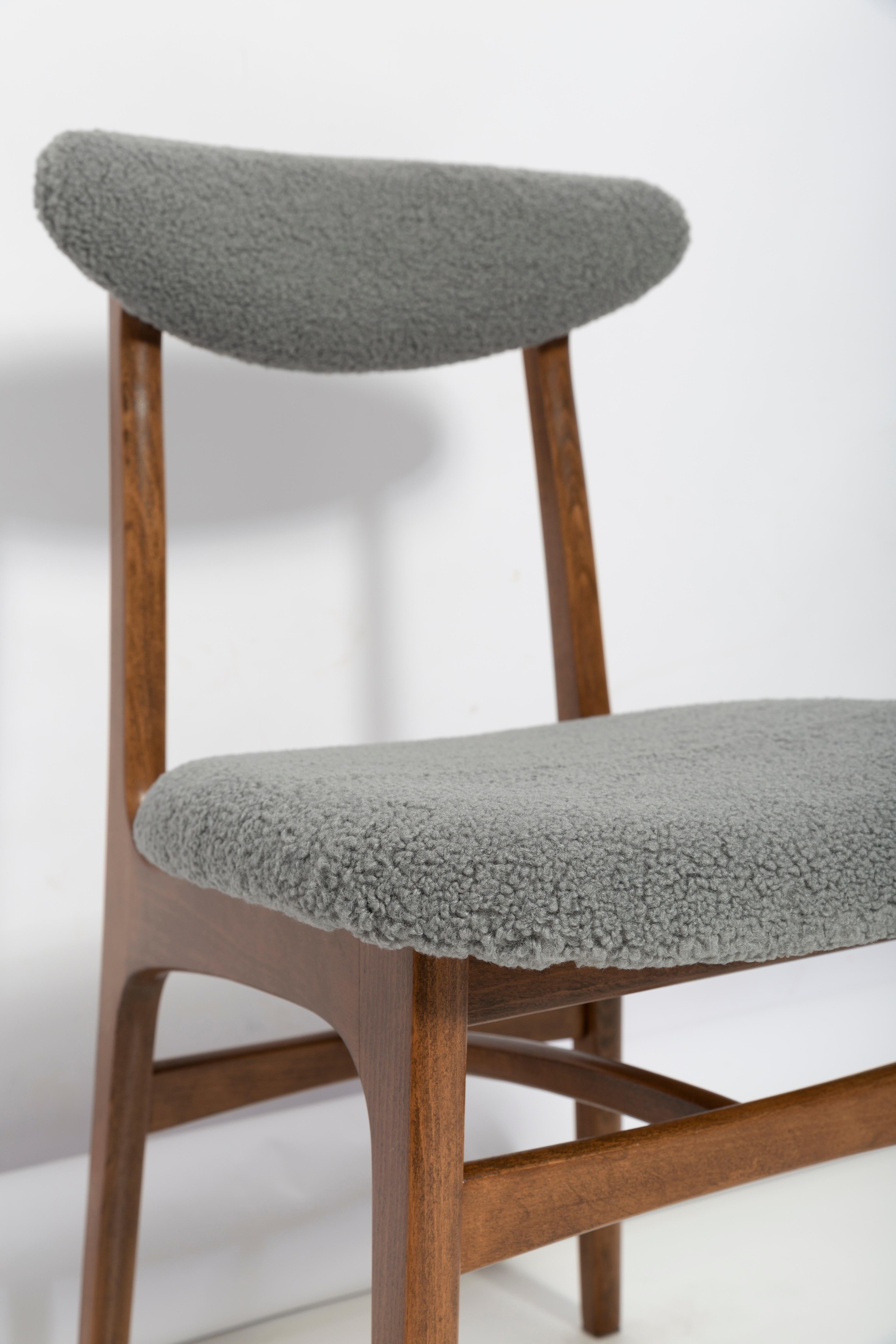 Set of Eight Mid Century Gray Boucle Chairs by Rajmund Halas, Poland, 1960s For Sale 5