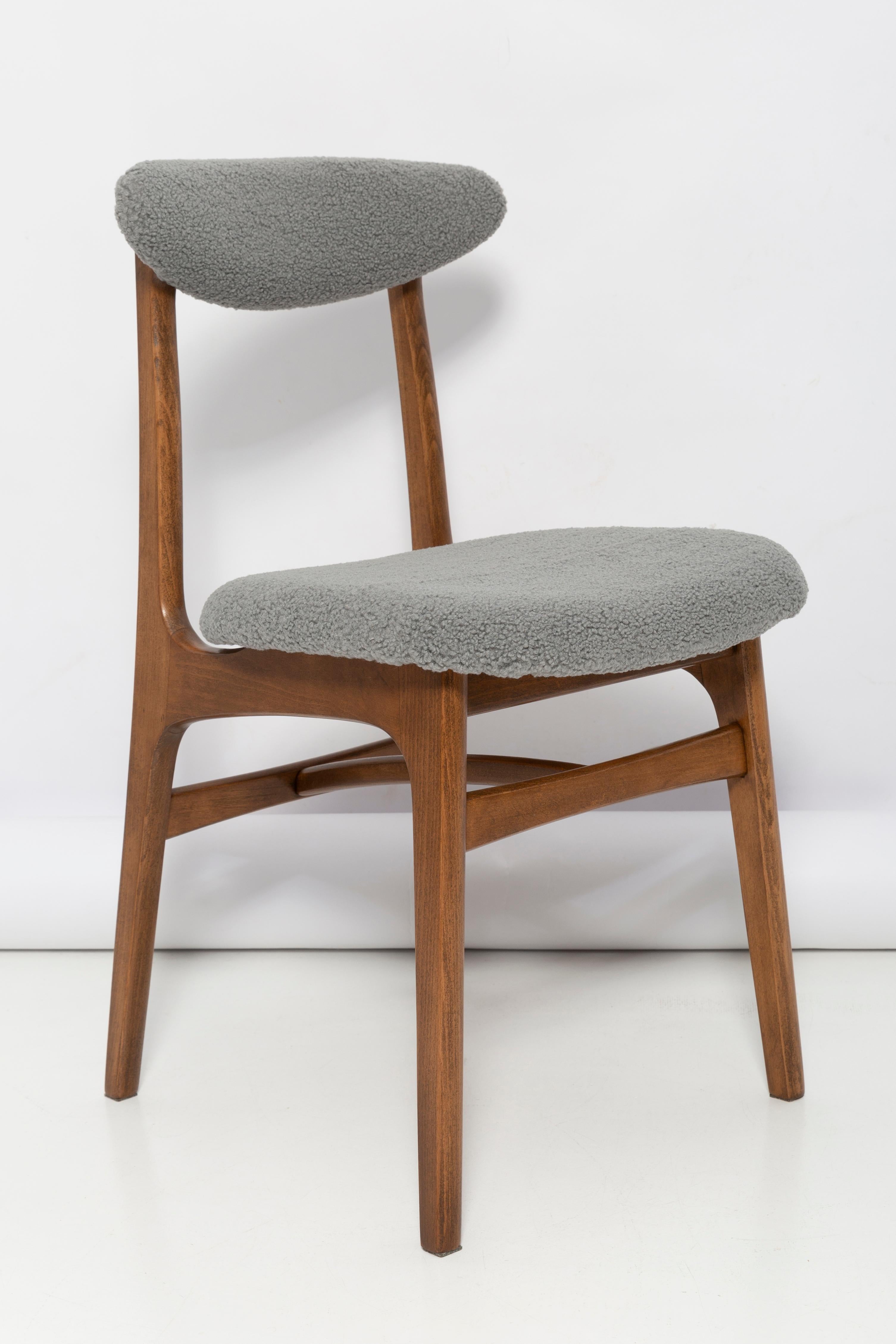 Mid-Century Modern Set of Eight Mid Century Gray Boucle Chairs by Rajmund Halas, Poland, 1960s For Sale