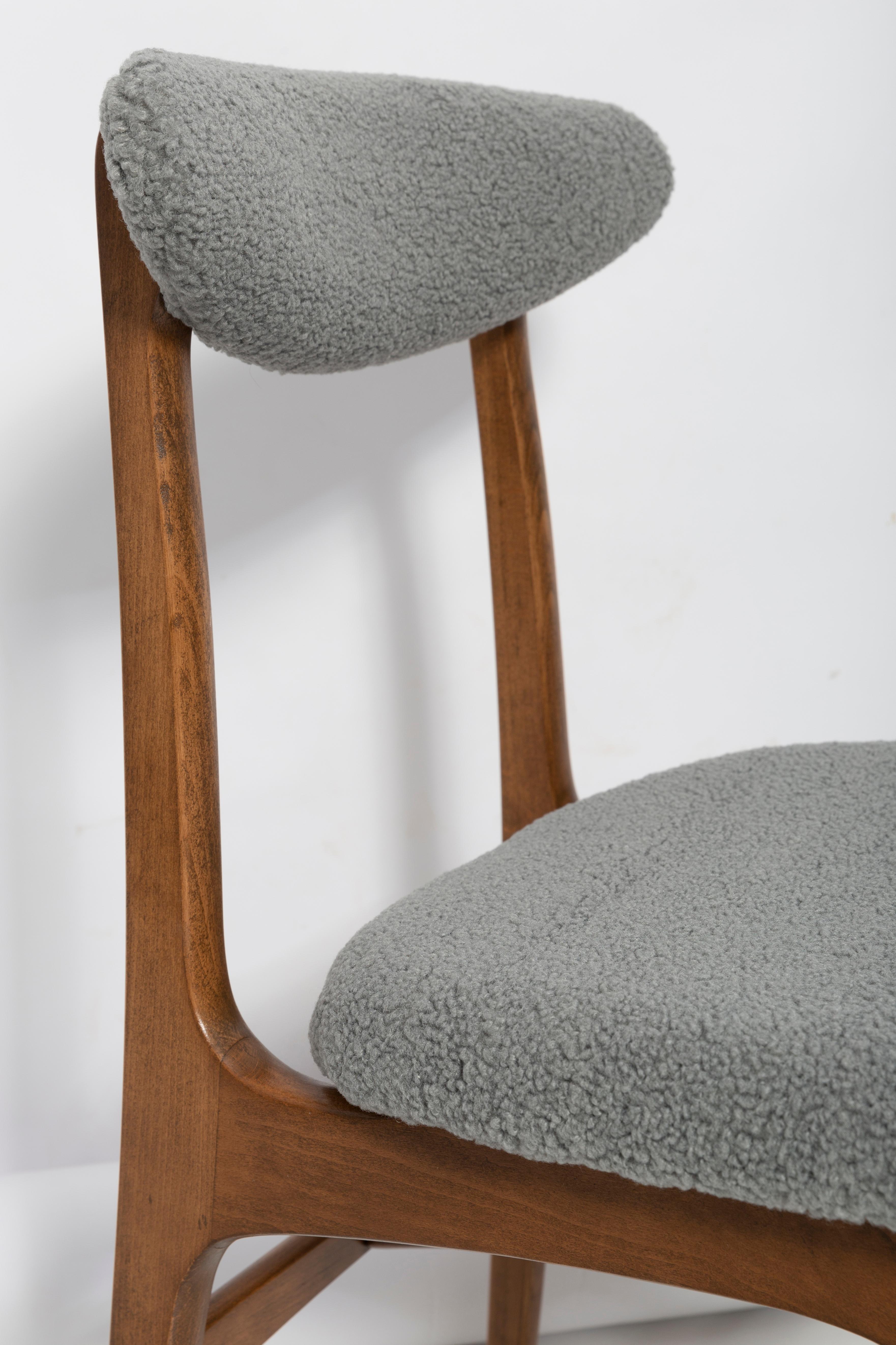 Polish Set of Eight Mid Century Gray Boucle Chairs by Rajmund Halas, Poland, 1960s For Sale