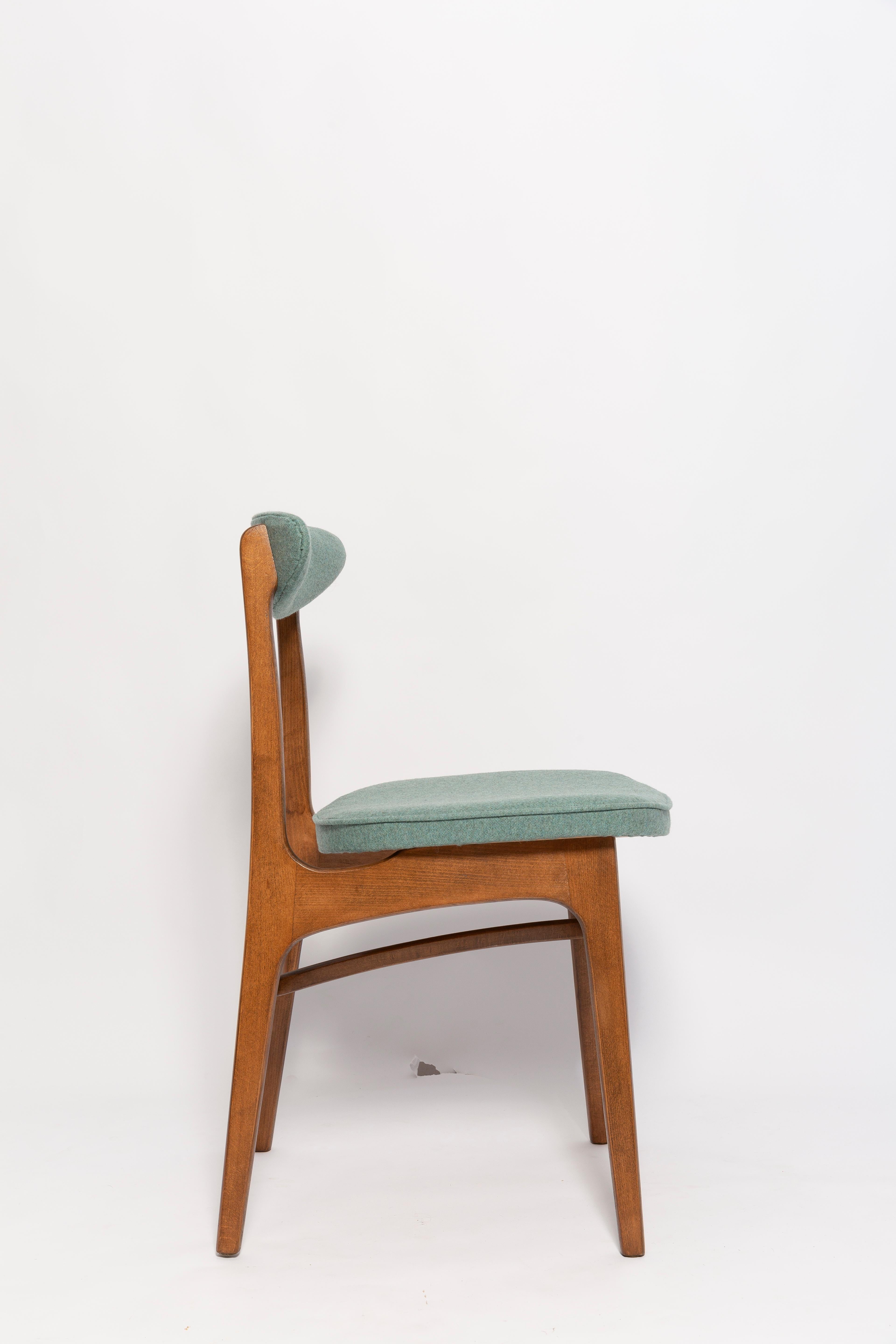 Hand-Crafted Set of Eight Mid Century Green Wool Chairs, Rajmund Halas, Europe, 1960s For Sale