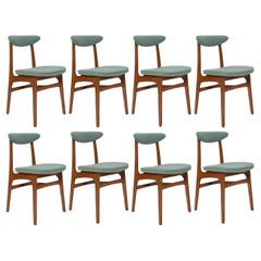 Vintage Set of Eight Mid Century Green Wool Chairs, Rajmund Halas, Europe, 1960s