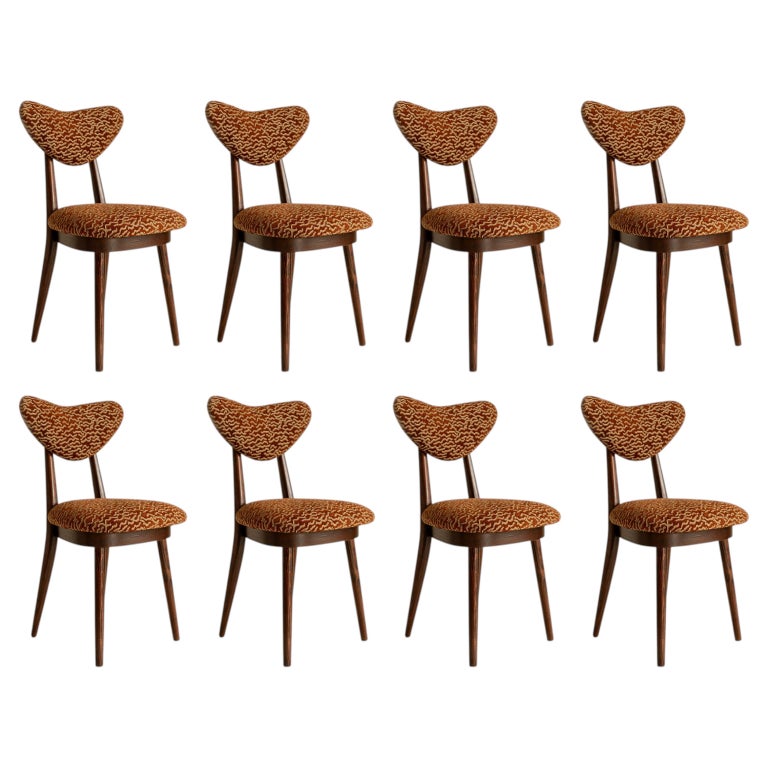 Set of Eight Mid Century Heart Chairs in DUNES Pierre Frey Fabric, Europe, 1960s