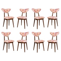 Set of Eight Mid Century Heart Chairs, Pink Fandango Jacquard, Europe, 1960s