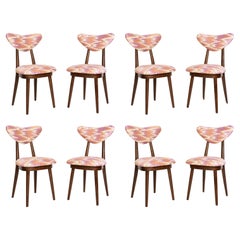Satz von acht Mid Century Heart Chairs, rosa Fandango Jacquard, Europa, 1960er Jahre