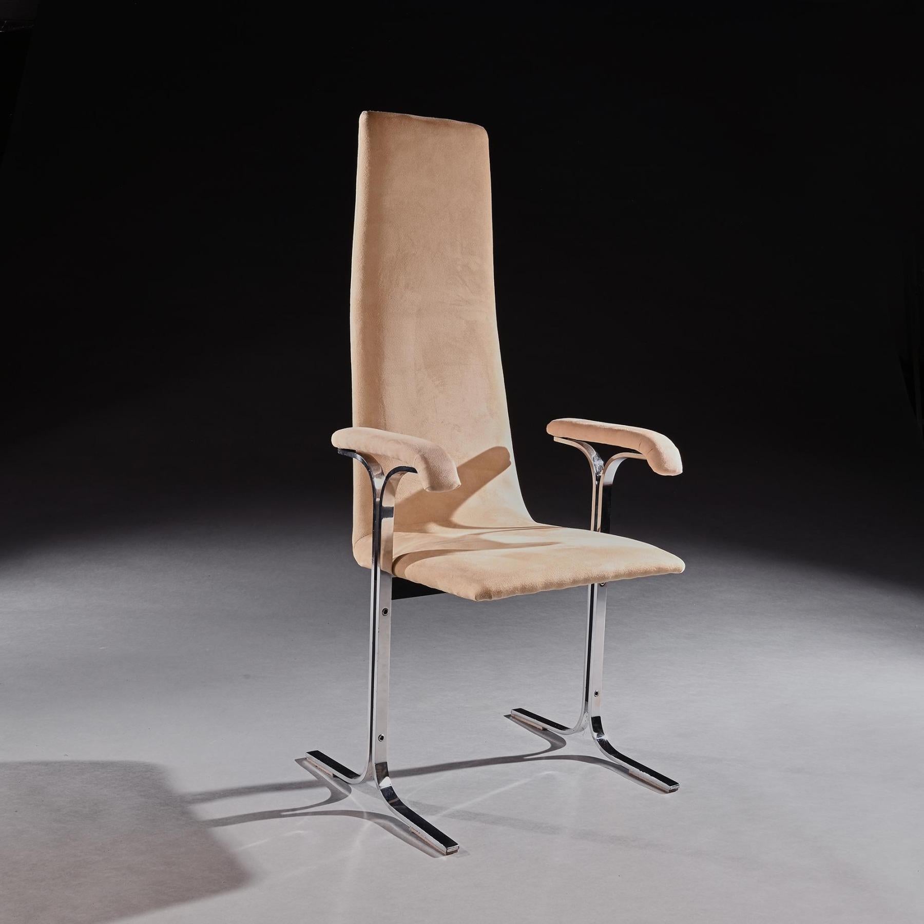 A Set of Eight Mid Century High Back Lisse Dining Chairs Designed by Tim Bates for Pieff 

England Circa 1970’s

These fine chairs, unusual for being a set of 8, are a mid century design classic produced in England at the Pieff factory in Lye in the