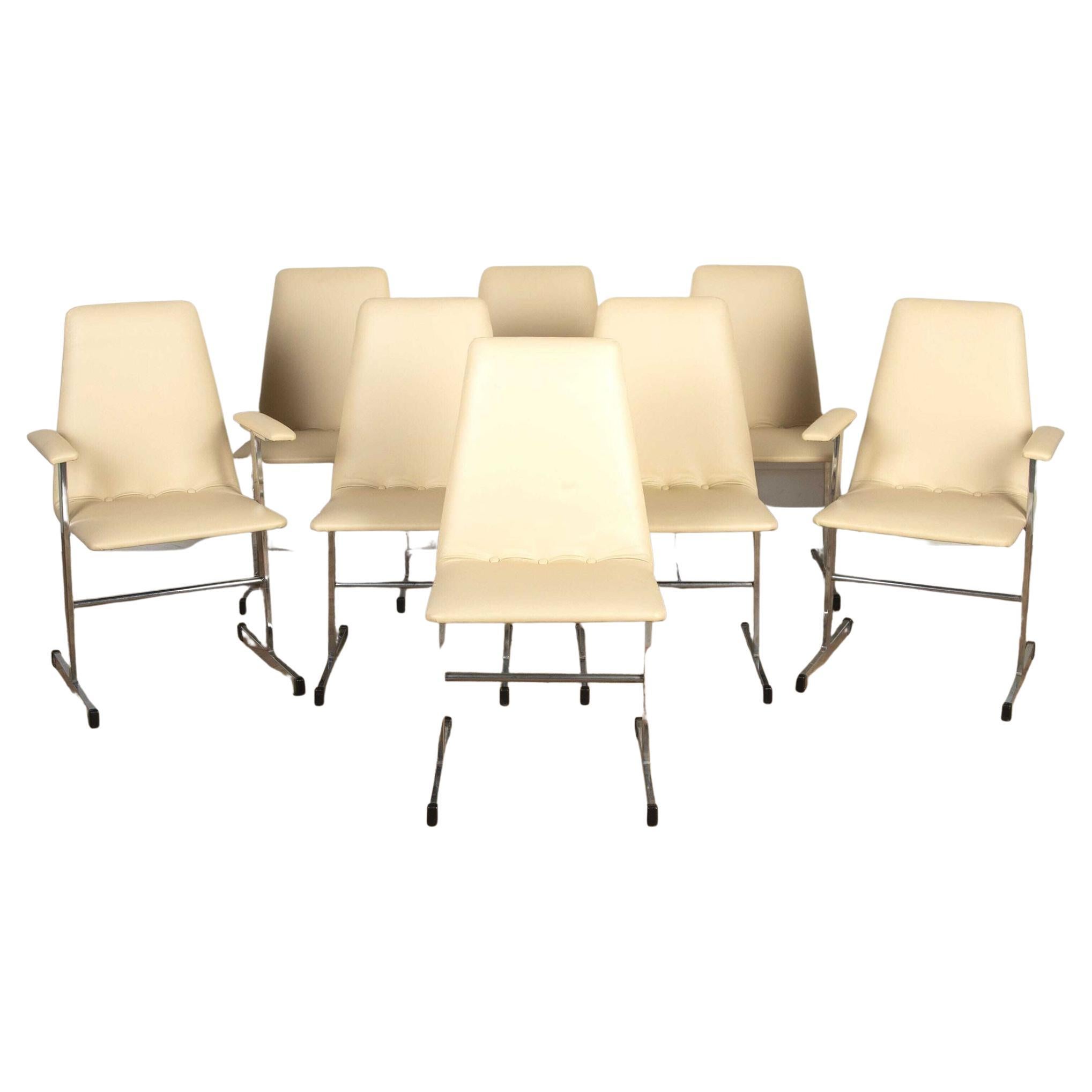 Set of Eight Mid-Century Italian Leather Dining Chairs