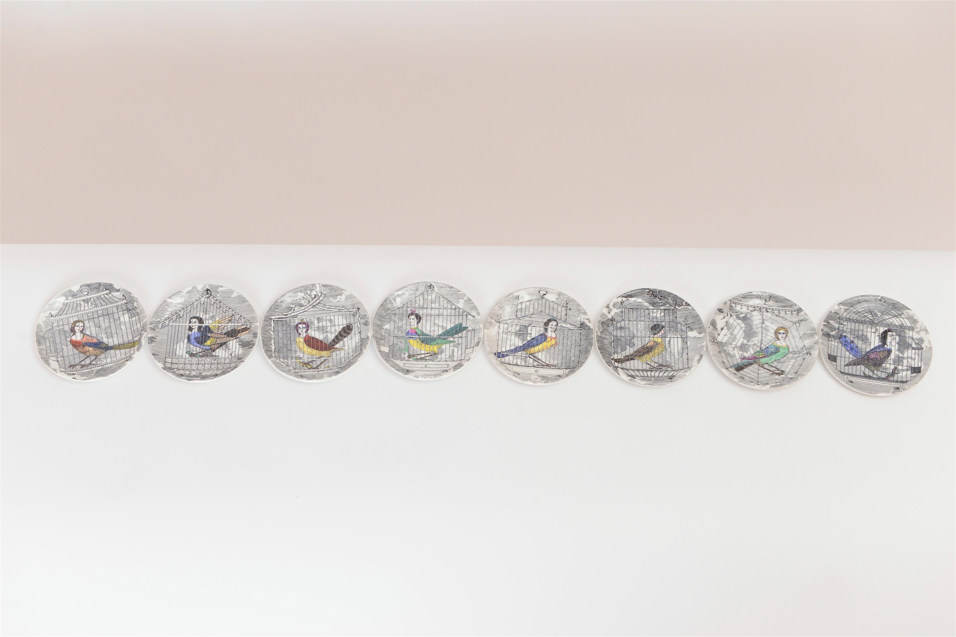 Mid-20th Century Set of Eight Midcentury ‘Le Arpie Gentili’ Coasters by Piero Fornasetti
