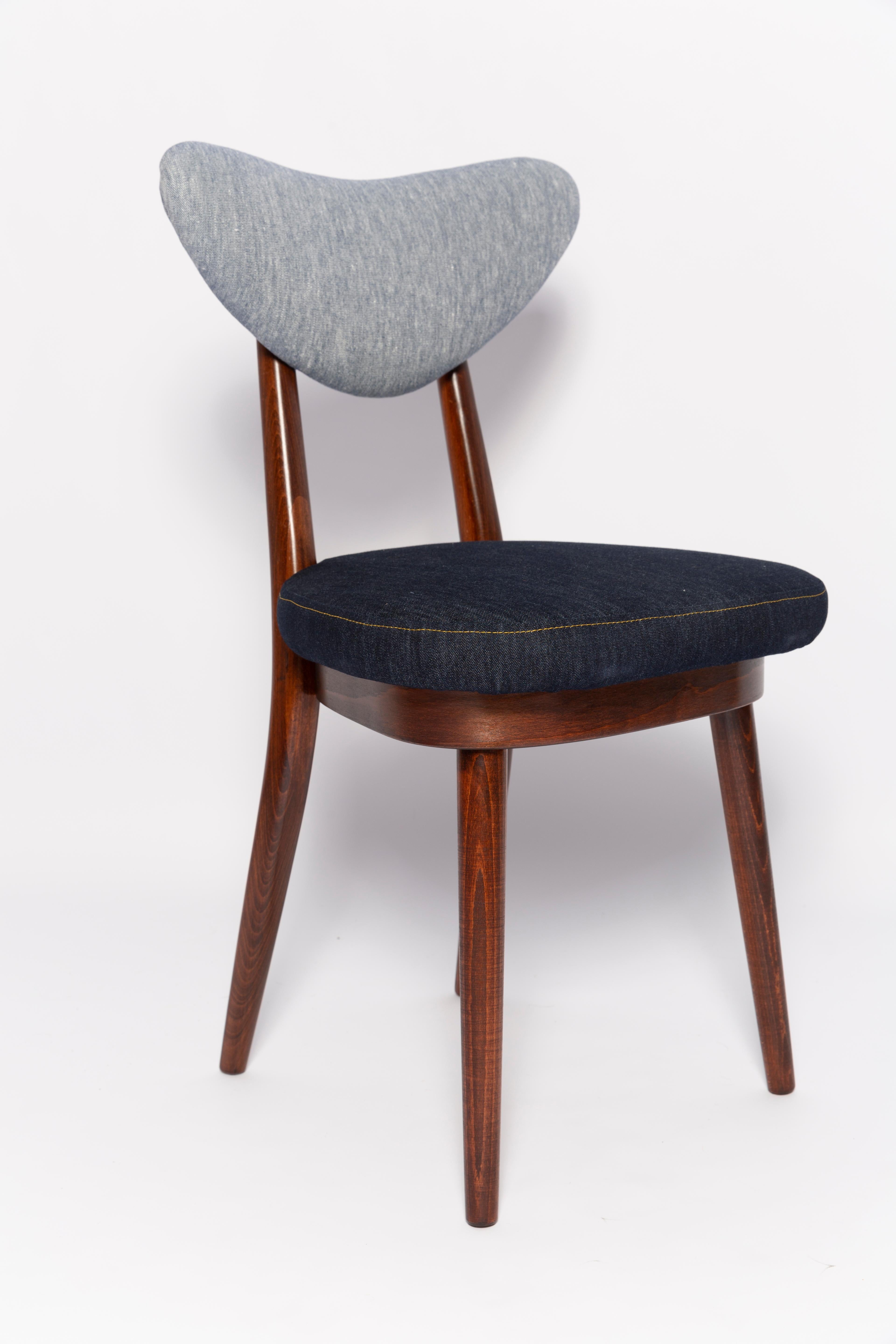 Set of Eight Midcentury Light and Dark Blue Denim Heart Chairs, Europe, 1960s In Excellent Condition For Sale In 05-080 Hornowek, PL