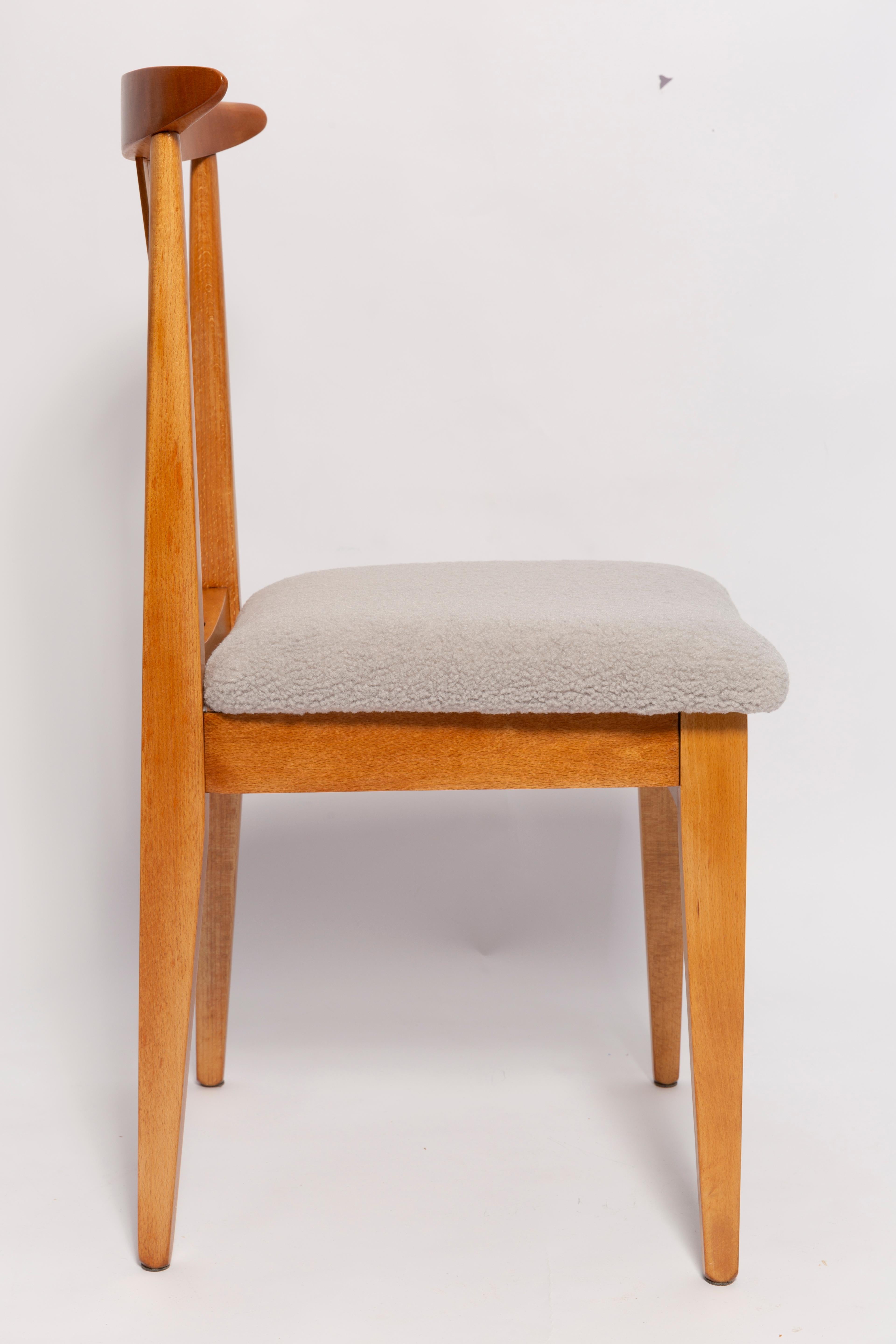 Polish Set of Eight Mid-Century Linen Boucle Chairs, by M. Zielinski, Europe, 1960s For Sale