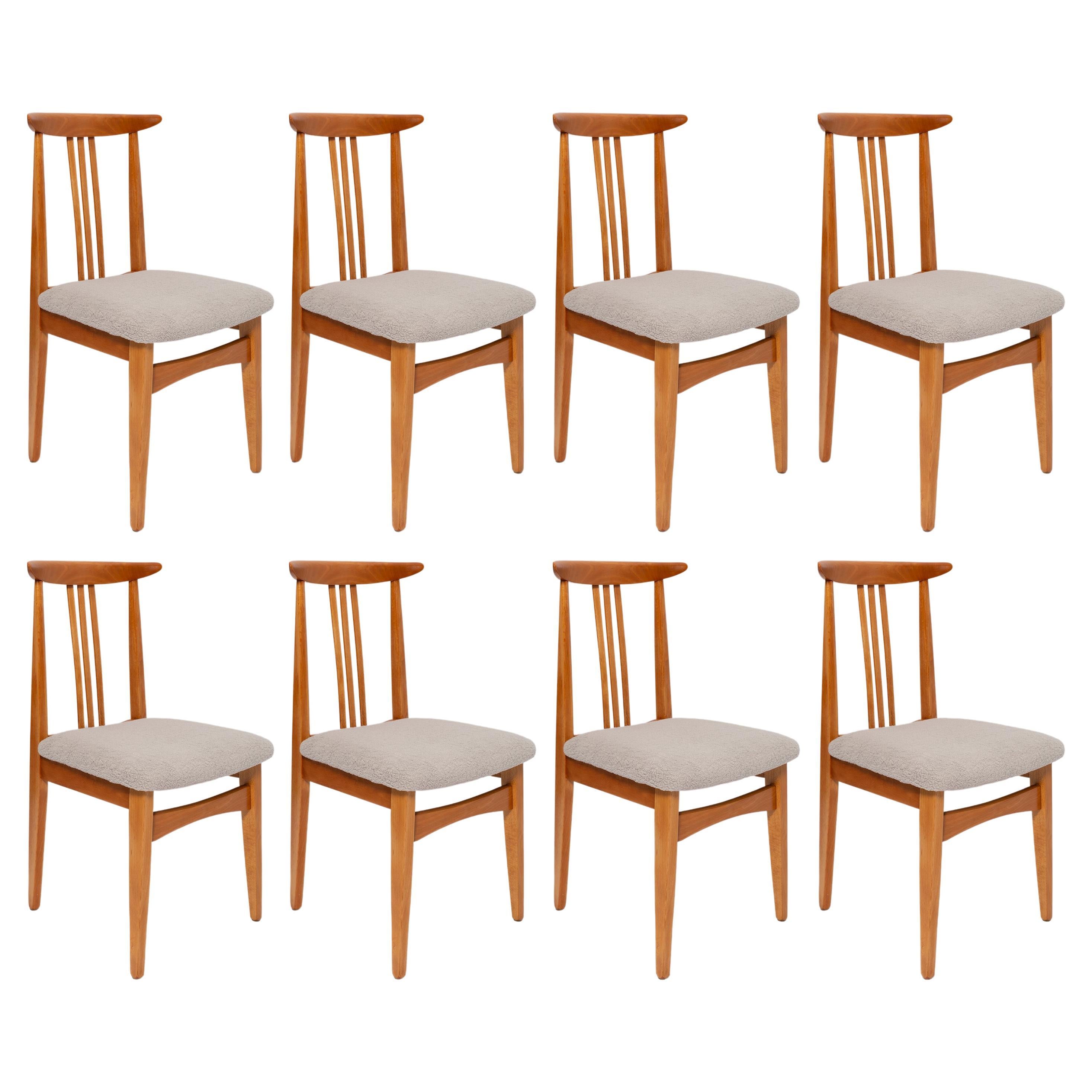 Set of Eight Mid-Century Linen Boucle Chairs, by M. Zielinski, Europe, 1960s For Sale