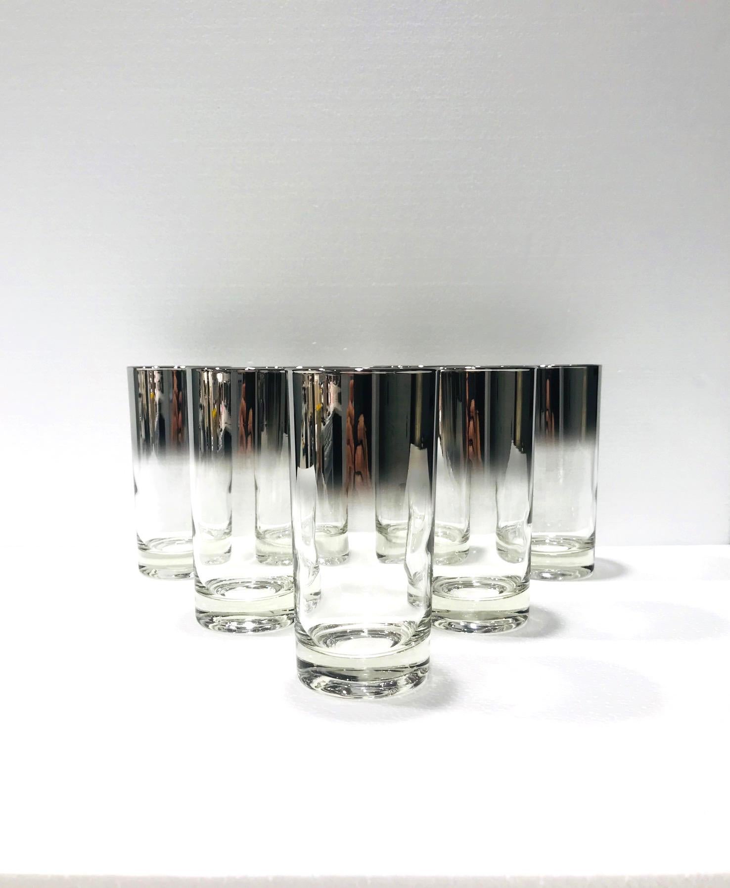 American Set of Eight Mid-Century Modern Barware Glasses with Silver Overlay, 1960s