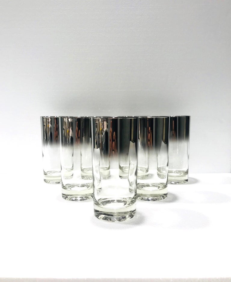 Set of Eight MidCentury Modern Barware Glasses with Silver Overlay