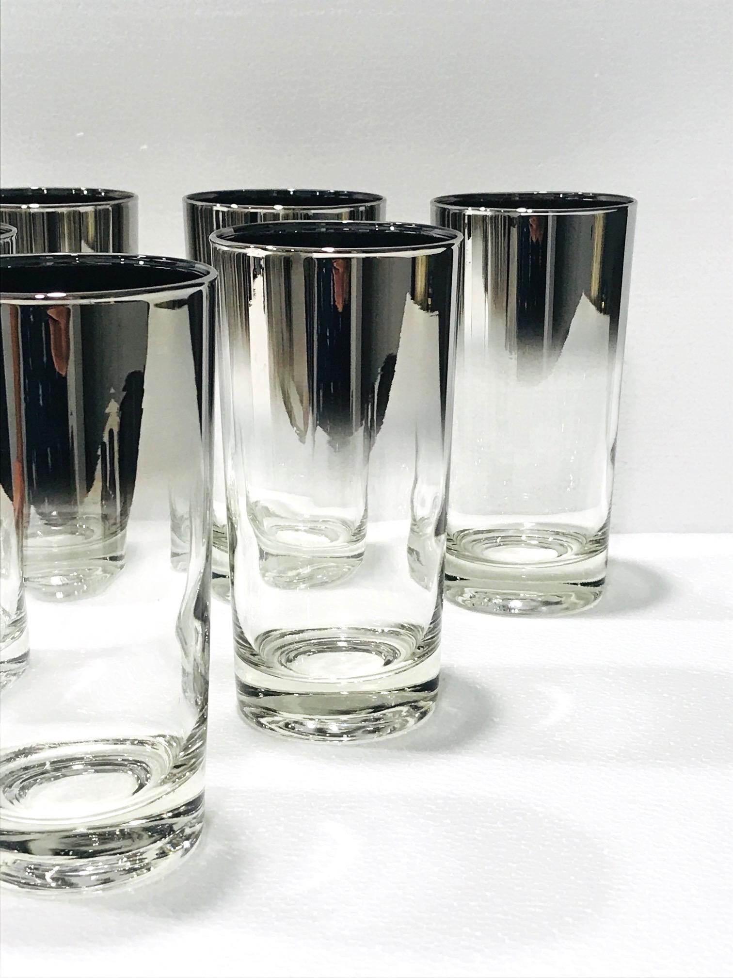 Set of Eight Mid-Century Modern Barware Glasses with Silver Overlay, 1960s In Good Condition In Fort Lauderdale, FL