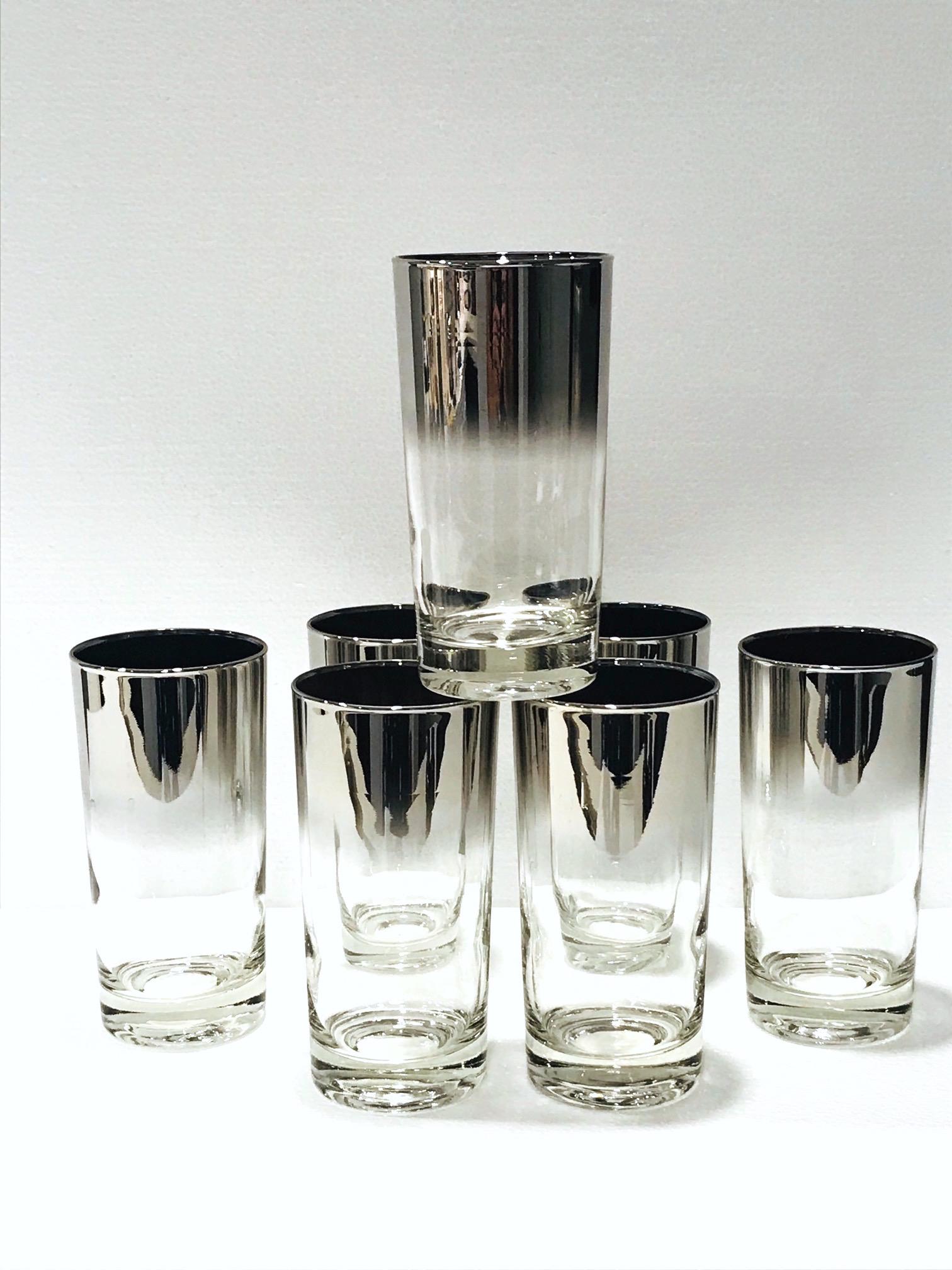 Mid-20th Century Set of Eight Mid-Century Modern Barware Glasses with Silver Overlay, 1960s