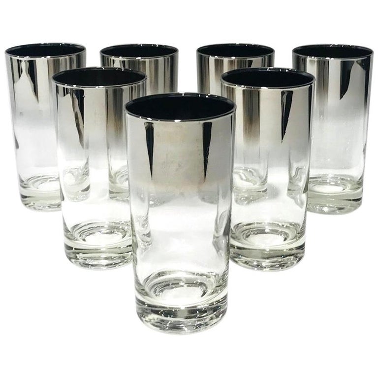 Set of Eight MidCentury Modern Barware Glasses with Silver Overlay