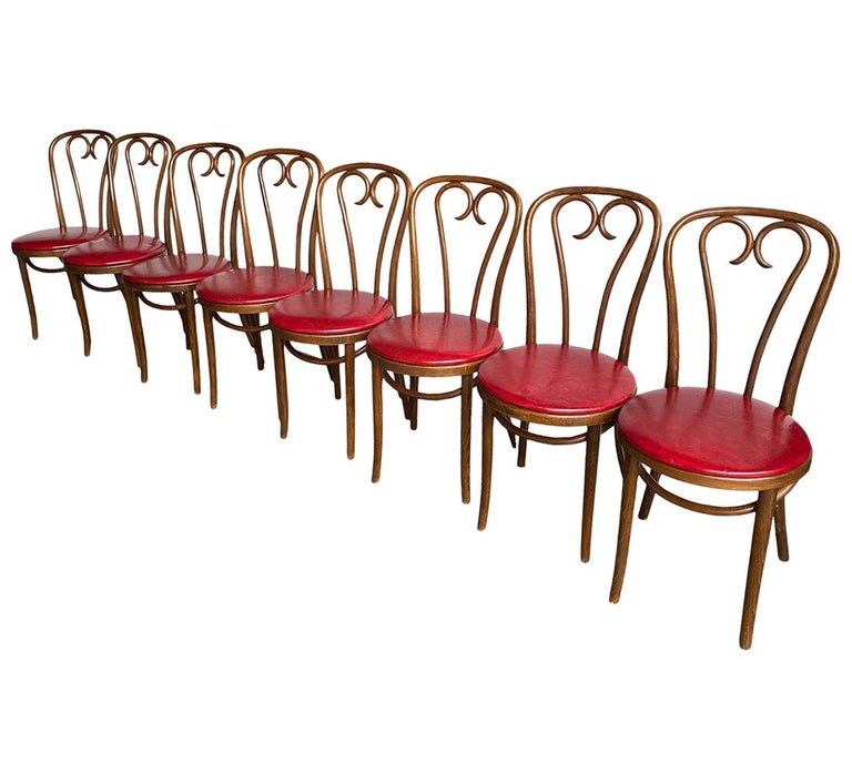 Polish Set of Eight Mid-Century Modern Bentwood Thonet Dining Chairs or Cafe Chairs