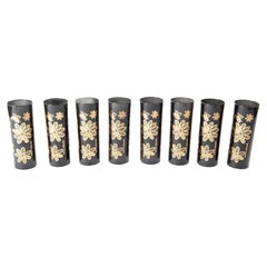 Set of Eight Mid-Century Modern Black and Gold Daisy Glasses