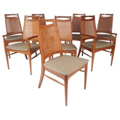 Set of Eight Mid-Century Modern Cane Back Dining Chairs