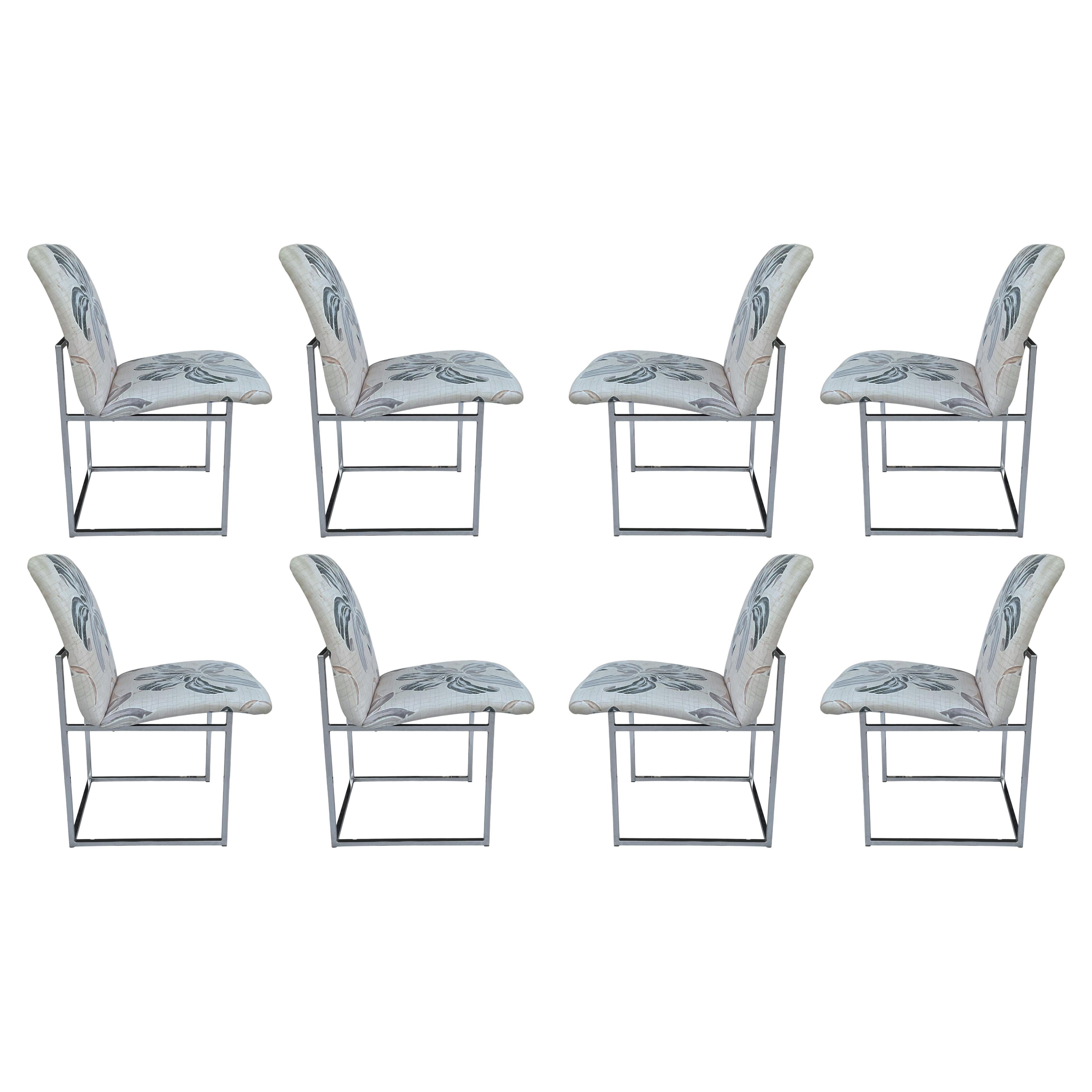 Set of Eight Mid-Century Modern Chrome Dining Chairs by Milo Baughman