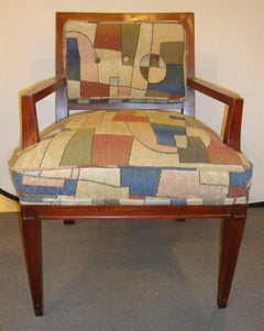 Set of Eight Mid-Century Modern Dining Chairs Having Geometric Upholstery