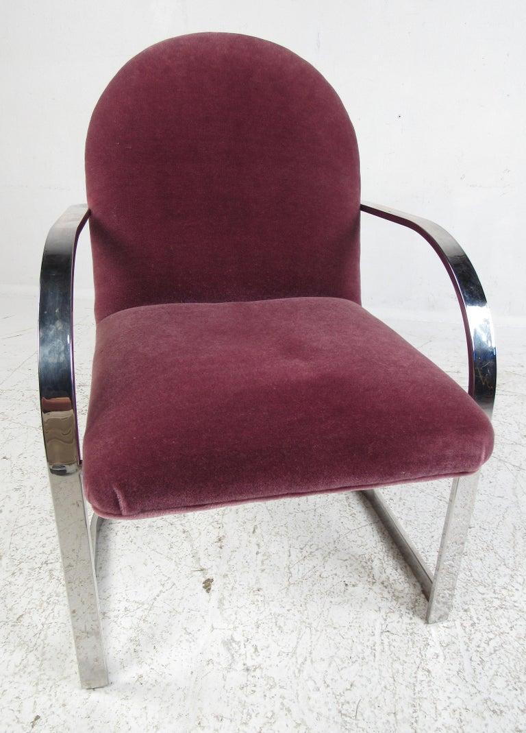 Velvet Set of Eight Mid-Century Modern Flat Bar Milo Baughman Chairs For Sale