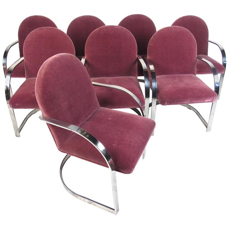 Set of Eight Mid-Century Modern Flat Bar Milo Baughman Chairs For Sale