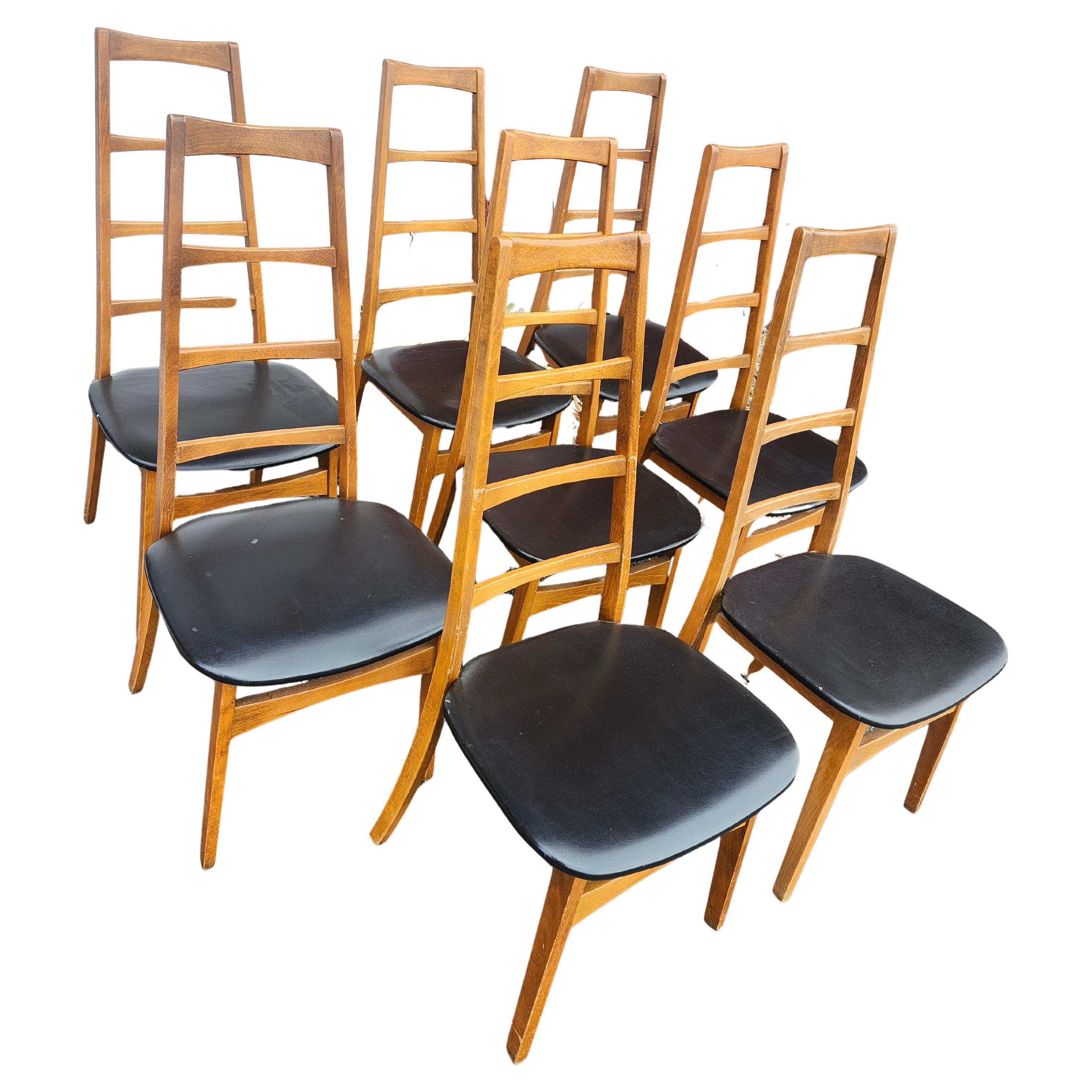 Set of Eight Mid-Century Modern Ladderback Beech Dining Chairs C1965 Yugoslavia For Sale